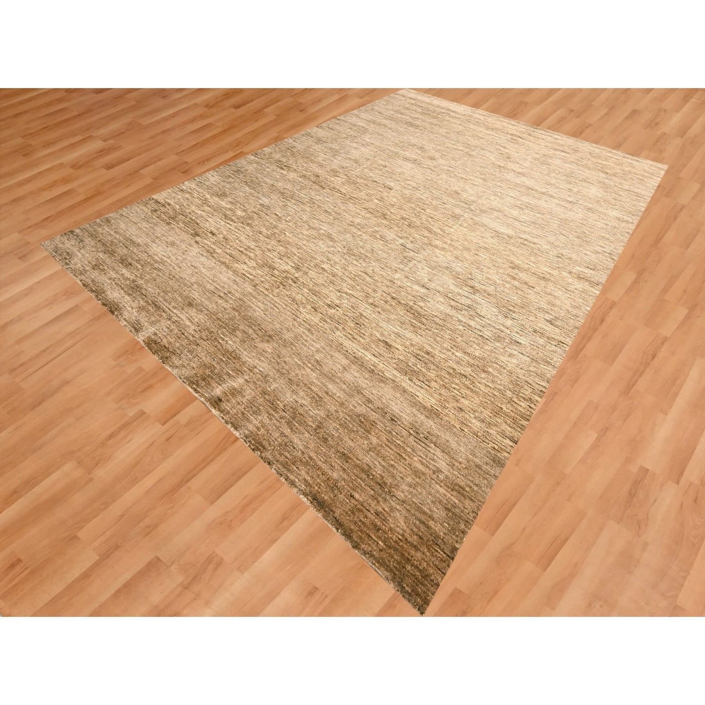 9'4"X12'4" Shades Of Brown Modern Plain Design 100% Wool Hand Knotted Rug