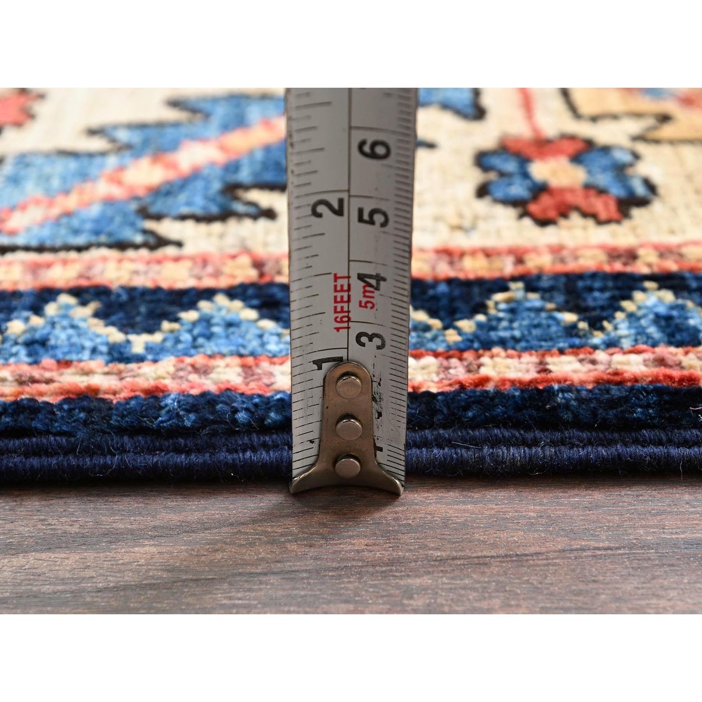 4'X9'9" Midnight Blue Large Paisley Design Wool Hand Knotted Runner Rug