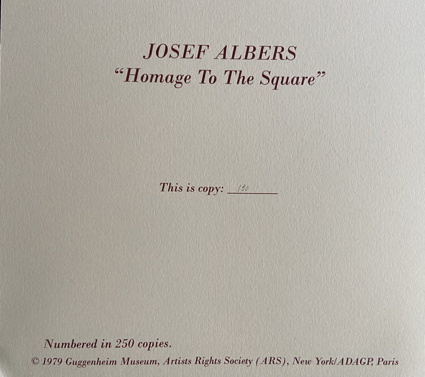 Josef Albers Lithograph Guggenheim Museum