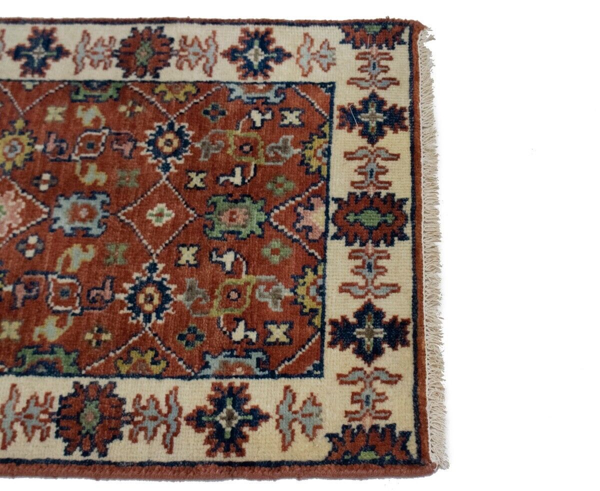Small Hand-Knotted Floral Area Rug Oriental