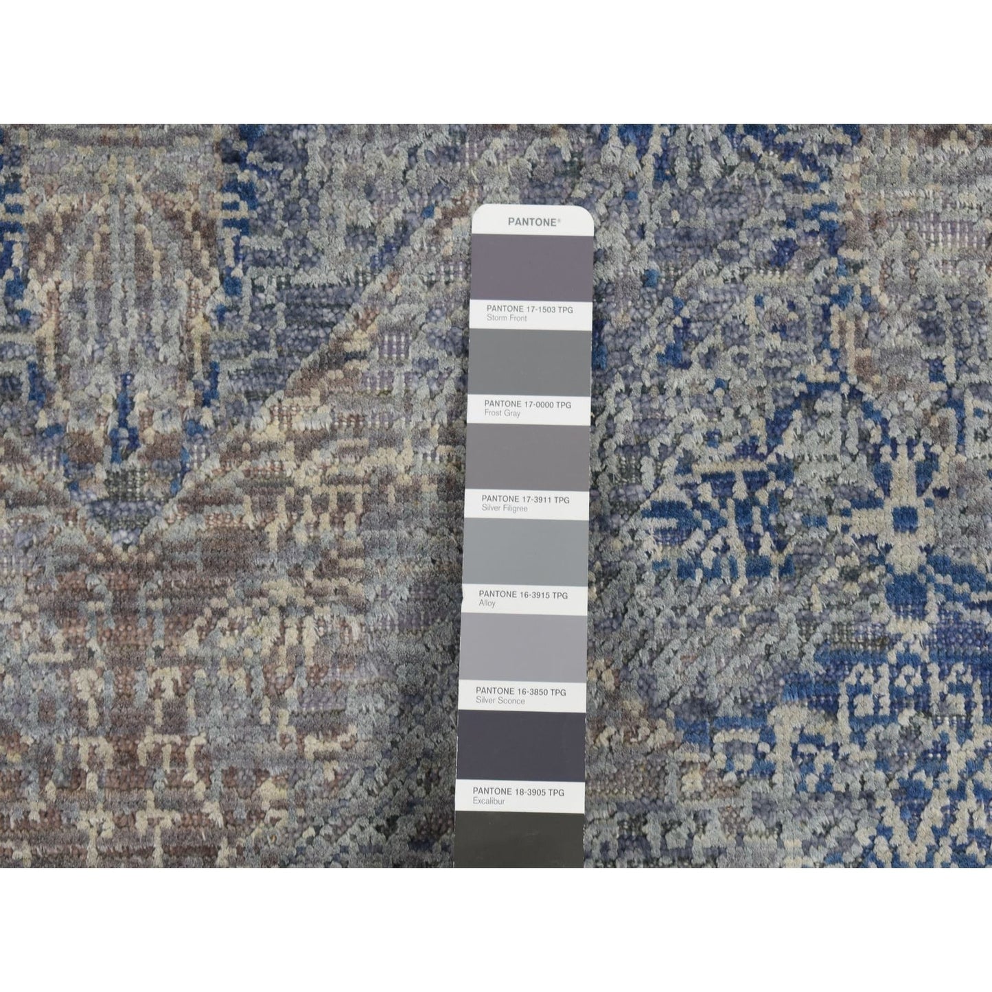 9'X12' Wolf Gray Broken Rosette Design Wool And Silk Hand Knotted Rug