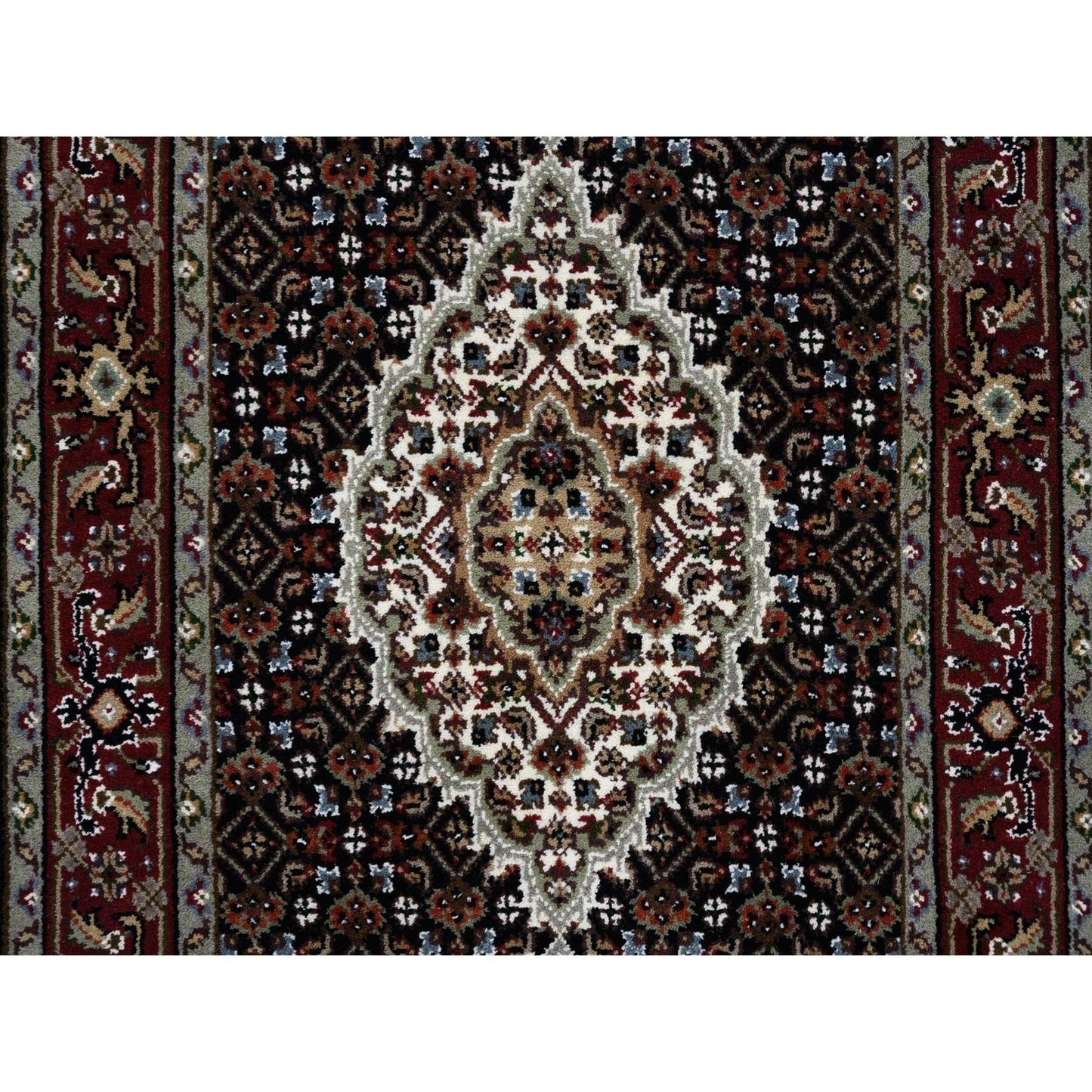 2'4"X27'1" Black Hand Knotted Tebraz Mahi Wool And Silk Runner Rug