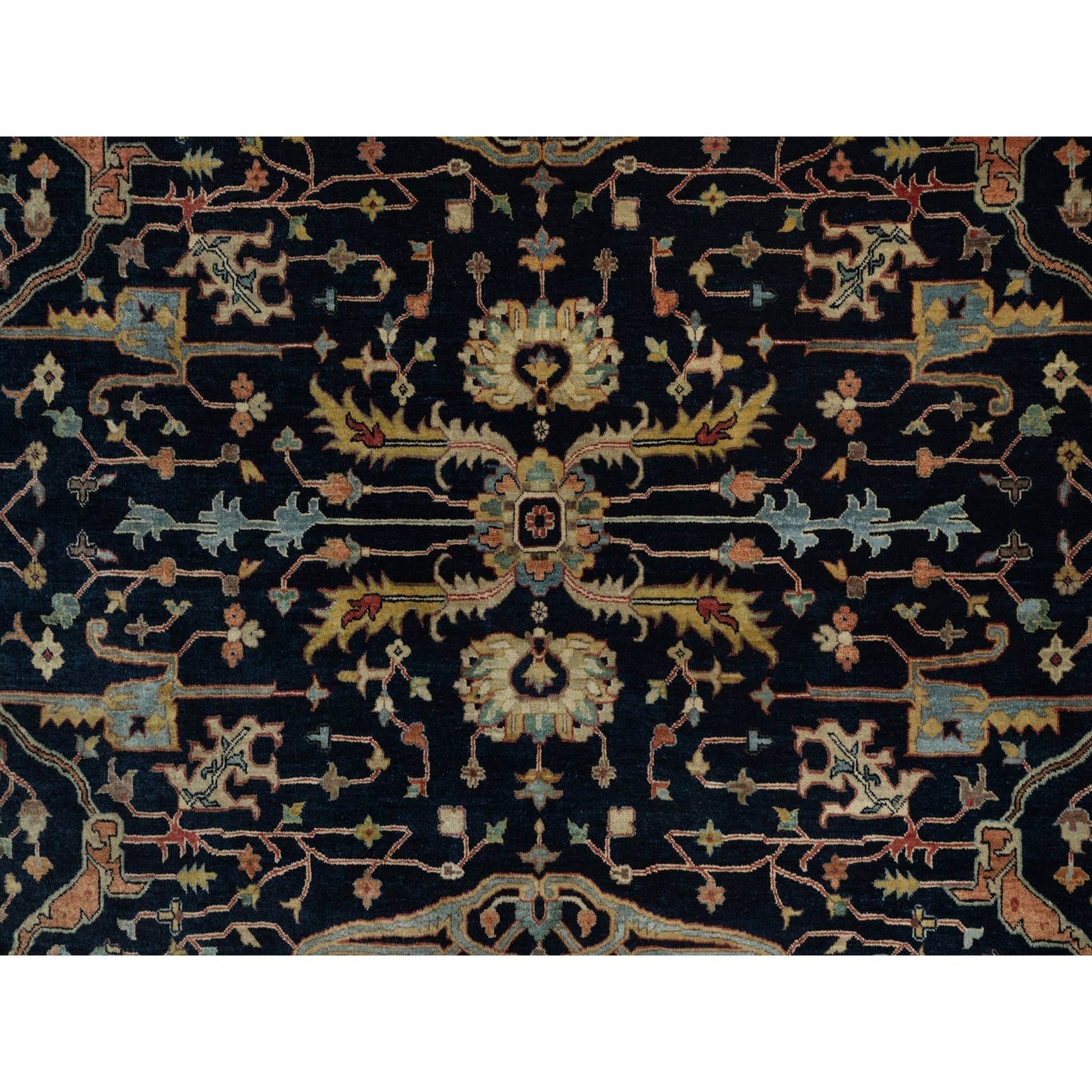 10'1"X10'1" Navy Antiqued Heris Re-Creation Hand Knotted Wool Round Rug