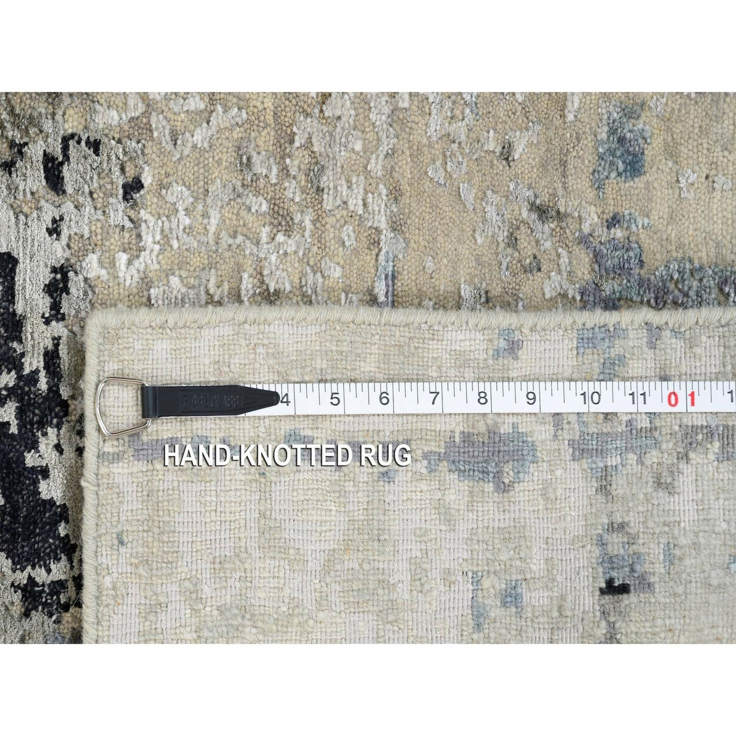 2'X2'10" Gray Modern Abstract Design Wool And Silk Hand Knotted Mat Rug