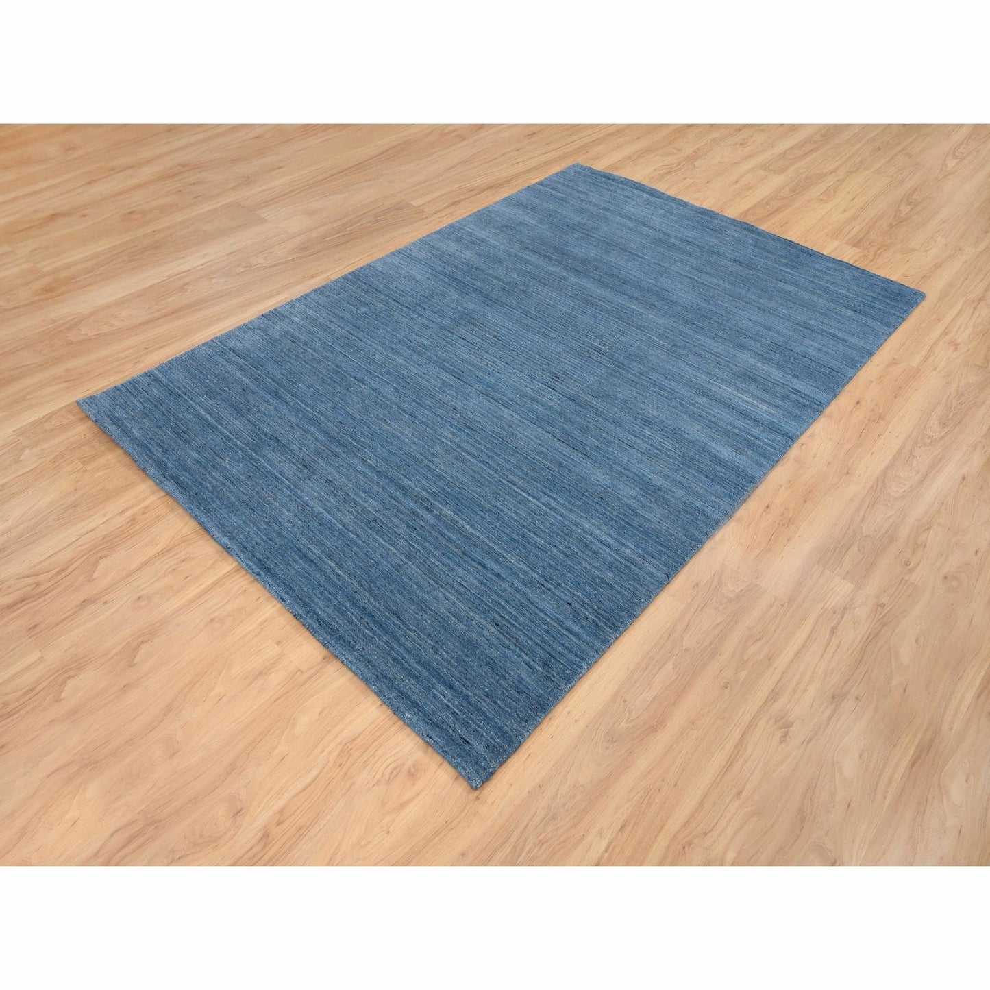 6'X9' Denim Blue Pure Wool Hand Loomed Modern Design Oriental Rug