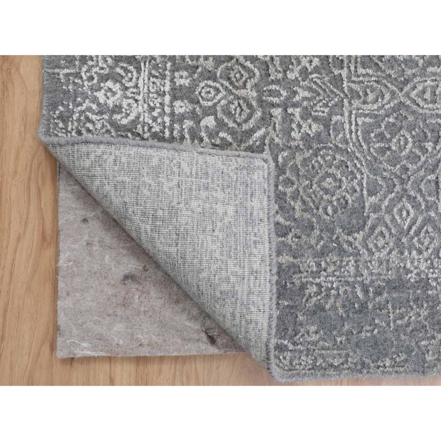 2'5"X12'1" Gray Fine Jacquard Hand Loomed Runner Wool And Art Silk Rug