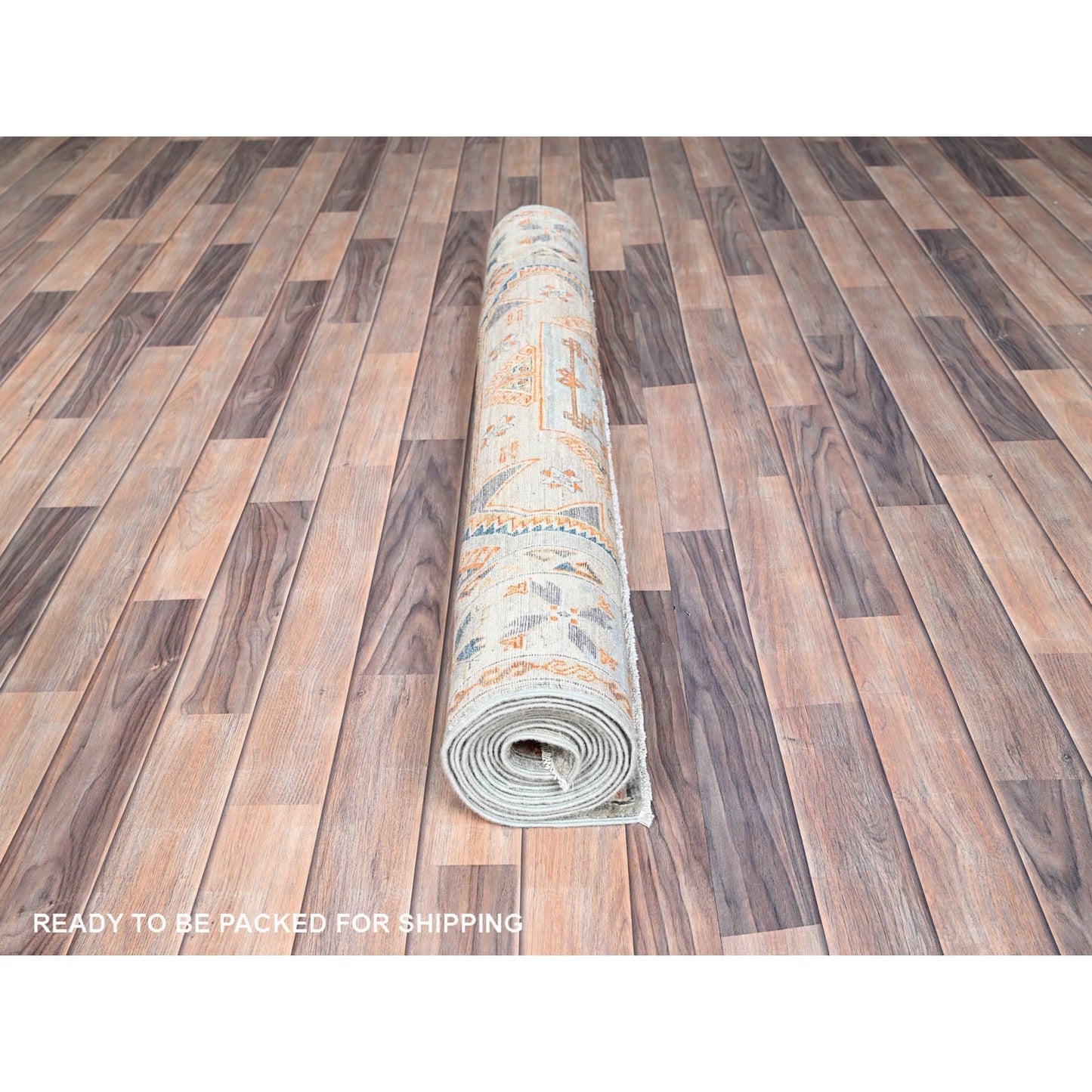 4'X11'9" Blue 200 Kpsi Wool Caucasian Design Hand Knotted Wide Runner Rug