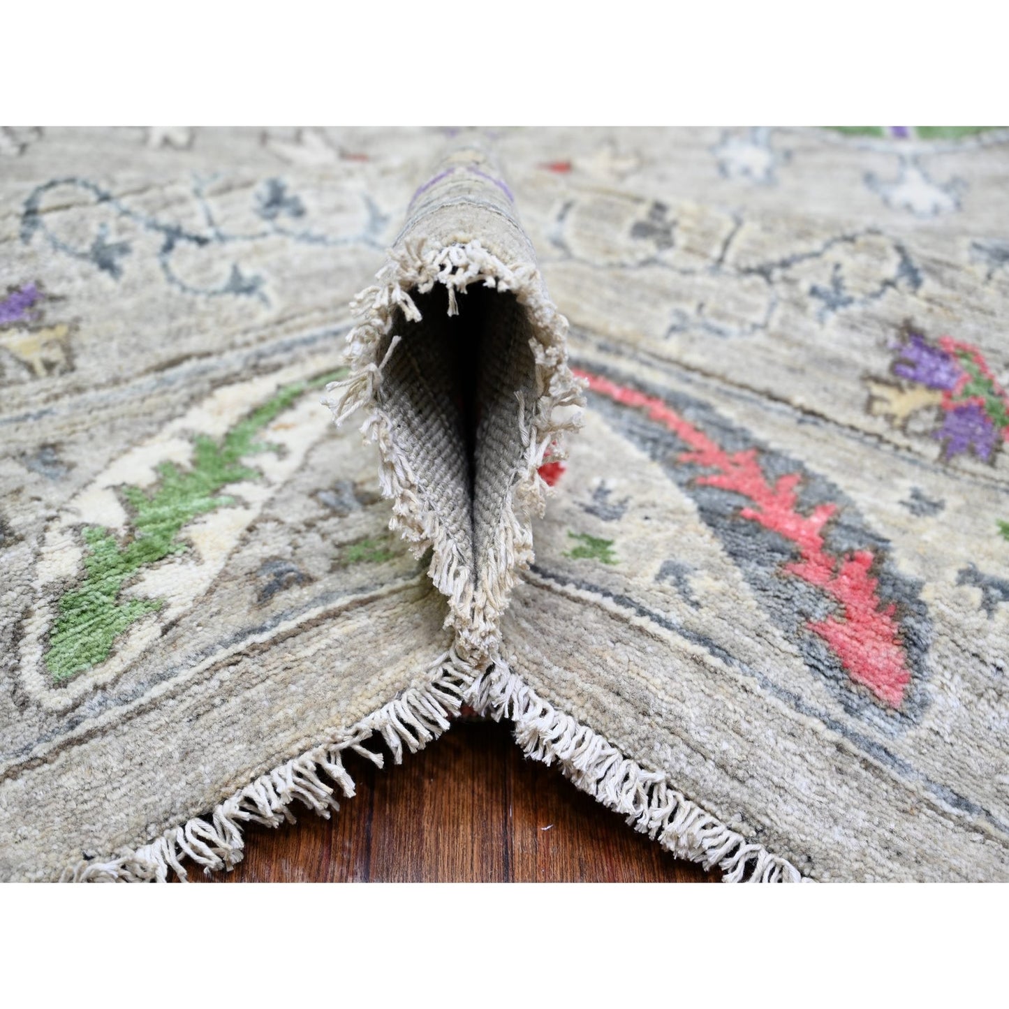 9'X12'2" Light Beige Soft Wool Hand Knotted Fine Peshawar Rug