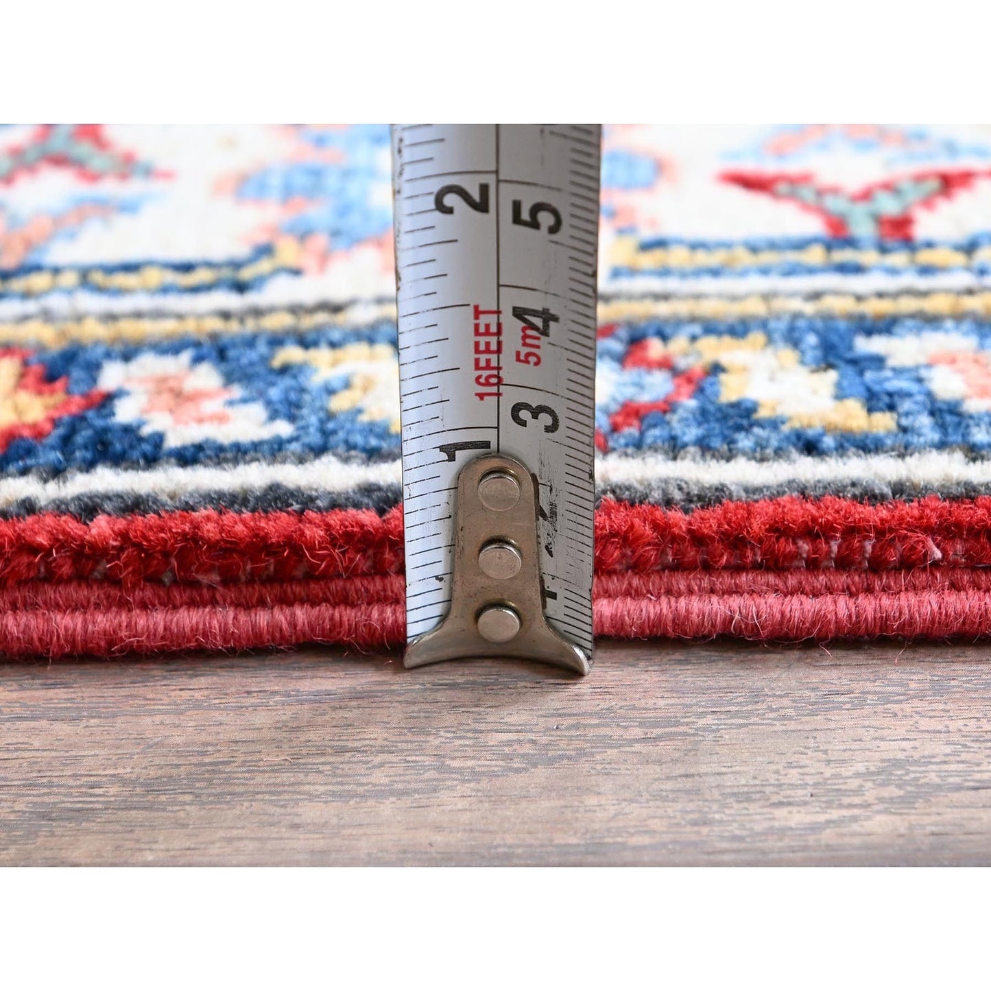 2'9"X6'8" Red Kazak With Medallions Design Hand Knotted All Wool Runner Rug