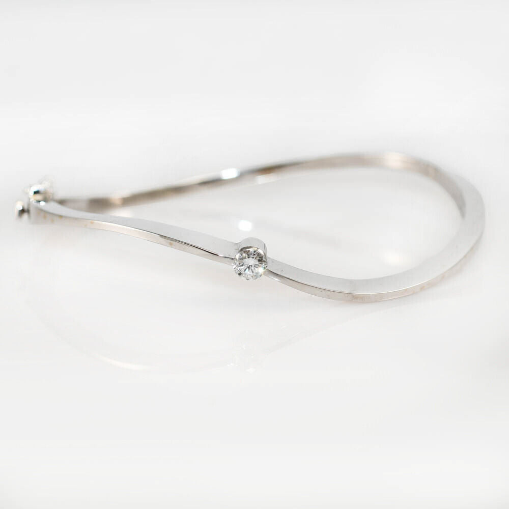 18K White Gold Bangle Diamond Bracelet, .30Ct,