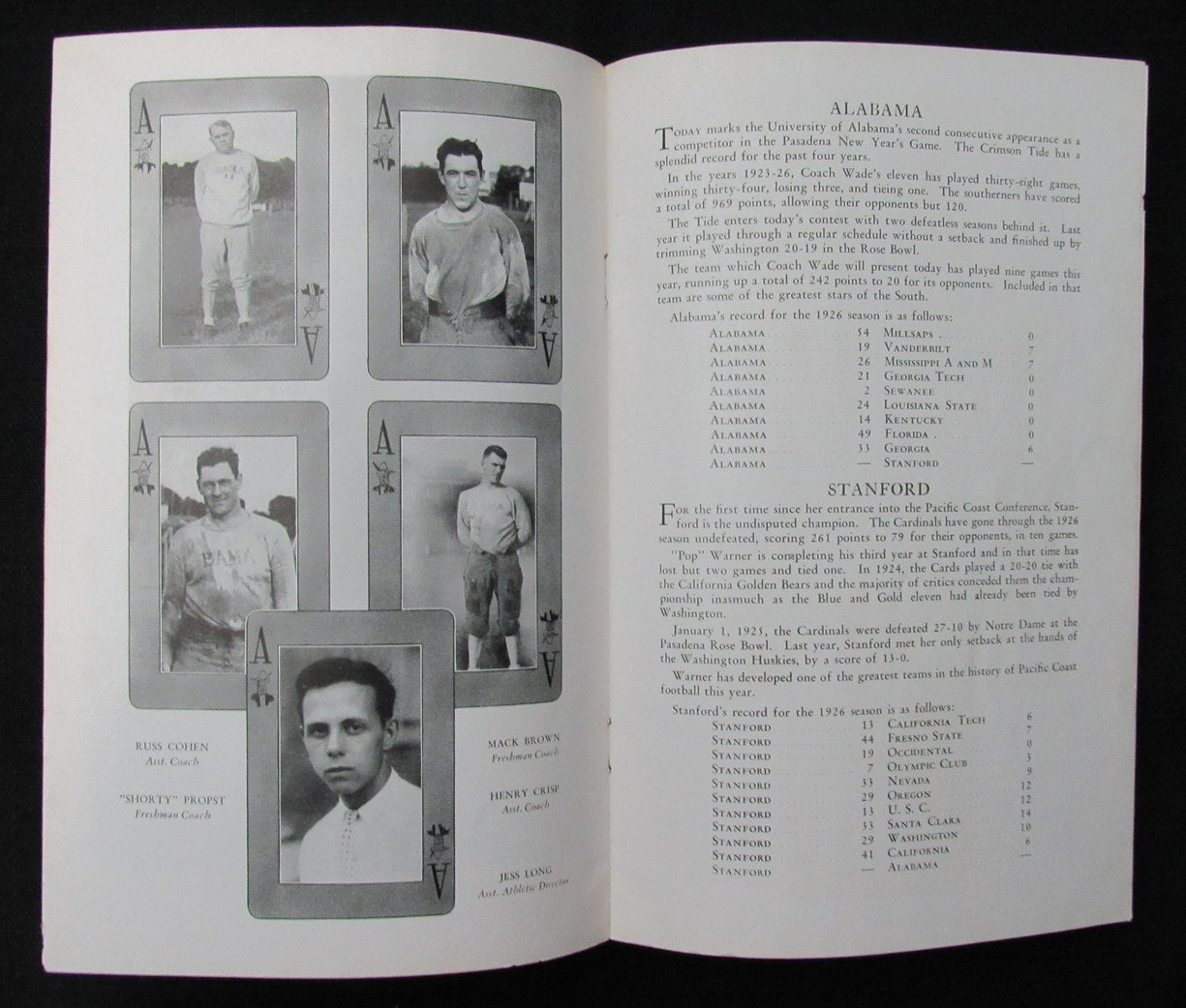 Vintage 1927 Alabama Vs. Stanford Ncaa Football