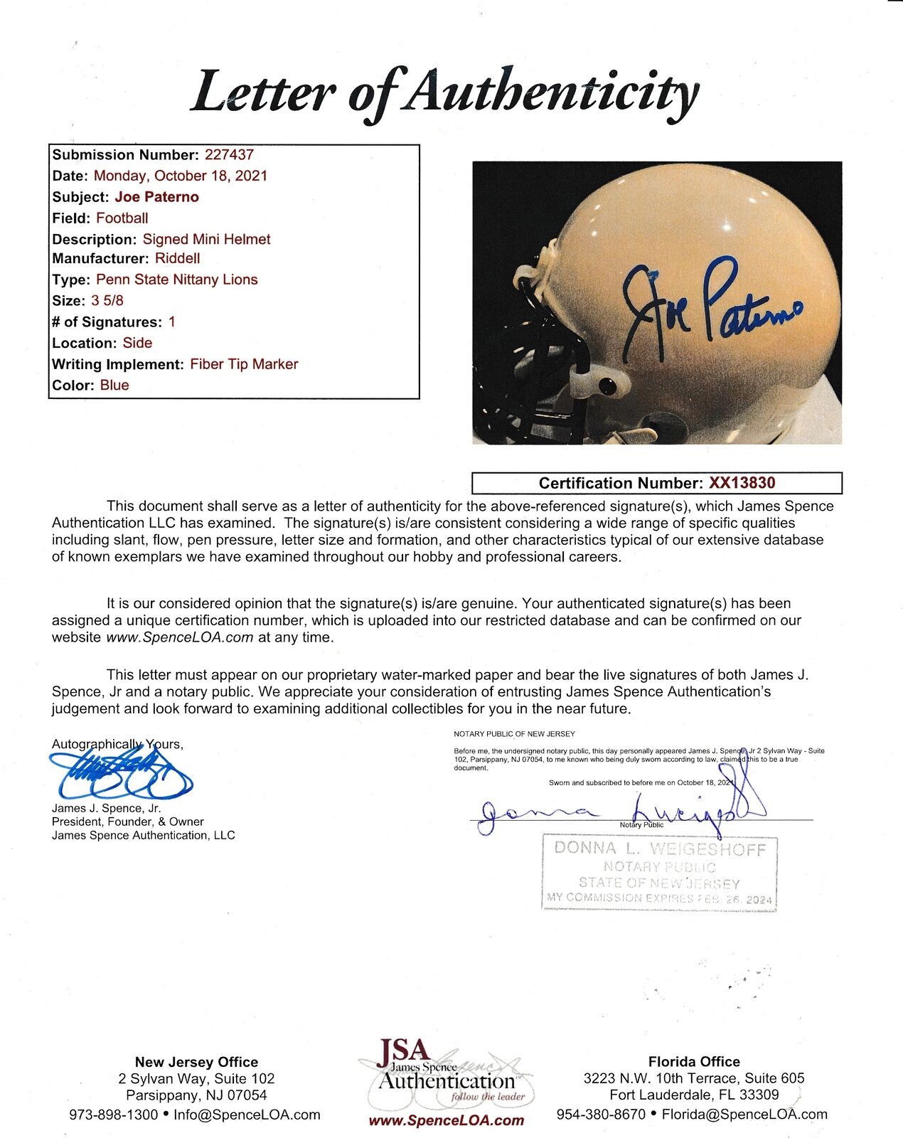 Joe Paterno Autographed Mini Football Helmet Penn