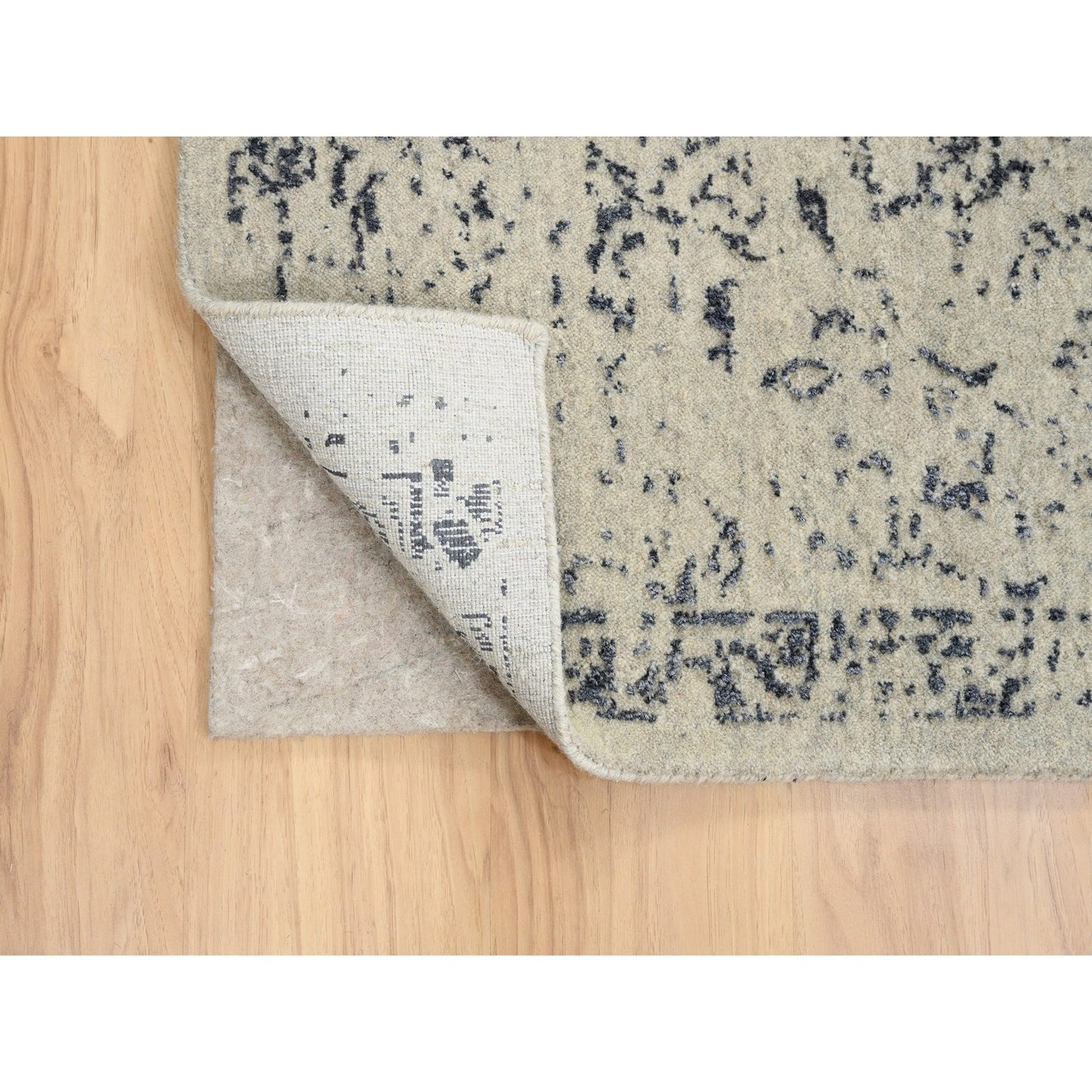 9'1"X12' Hand Loomed Light Gray Fine Jacquard Wool And Art Silk Rug