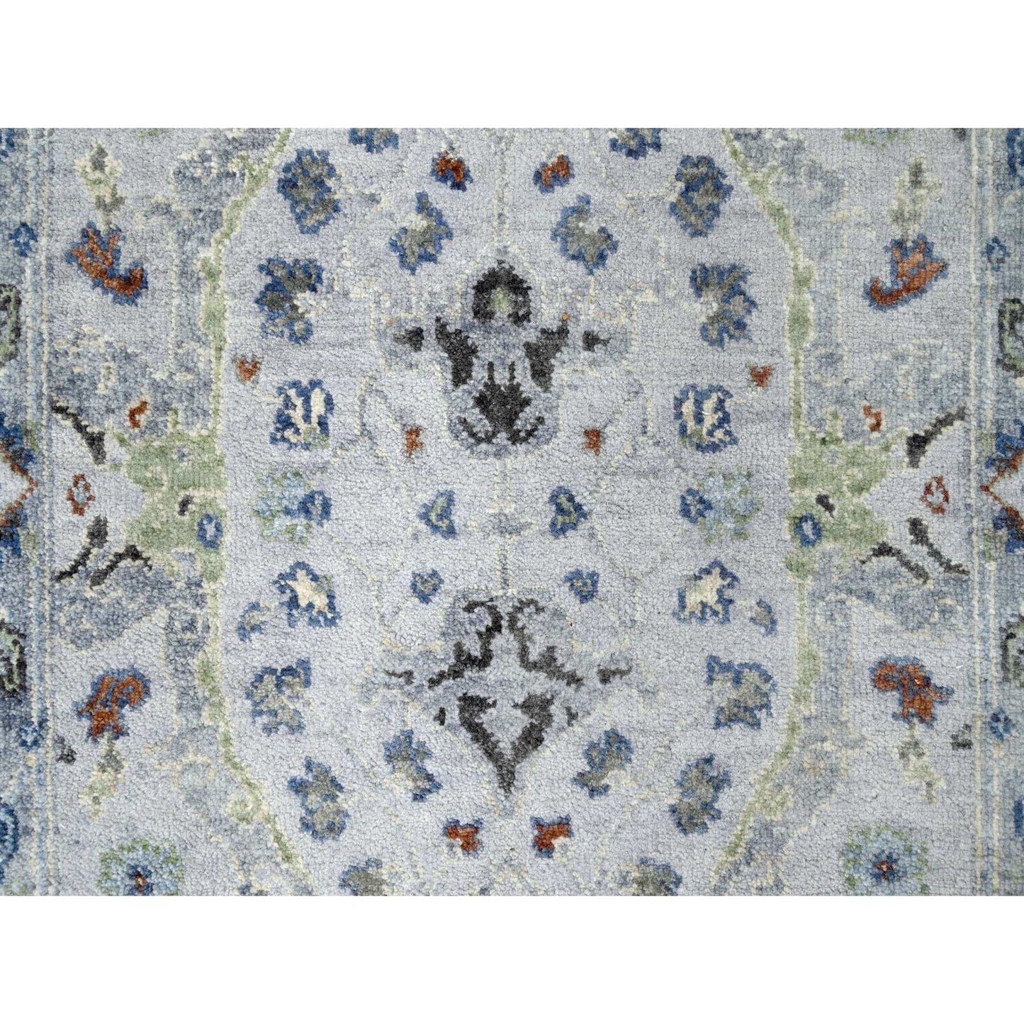 2'6"X11'9" Ivory Oushak With Floral Motifs Hand Knotted Wool Runner Rug
