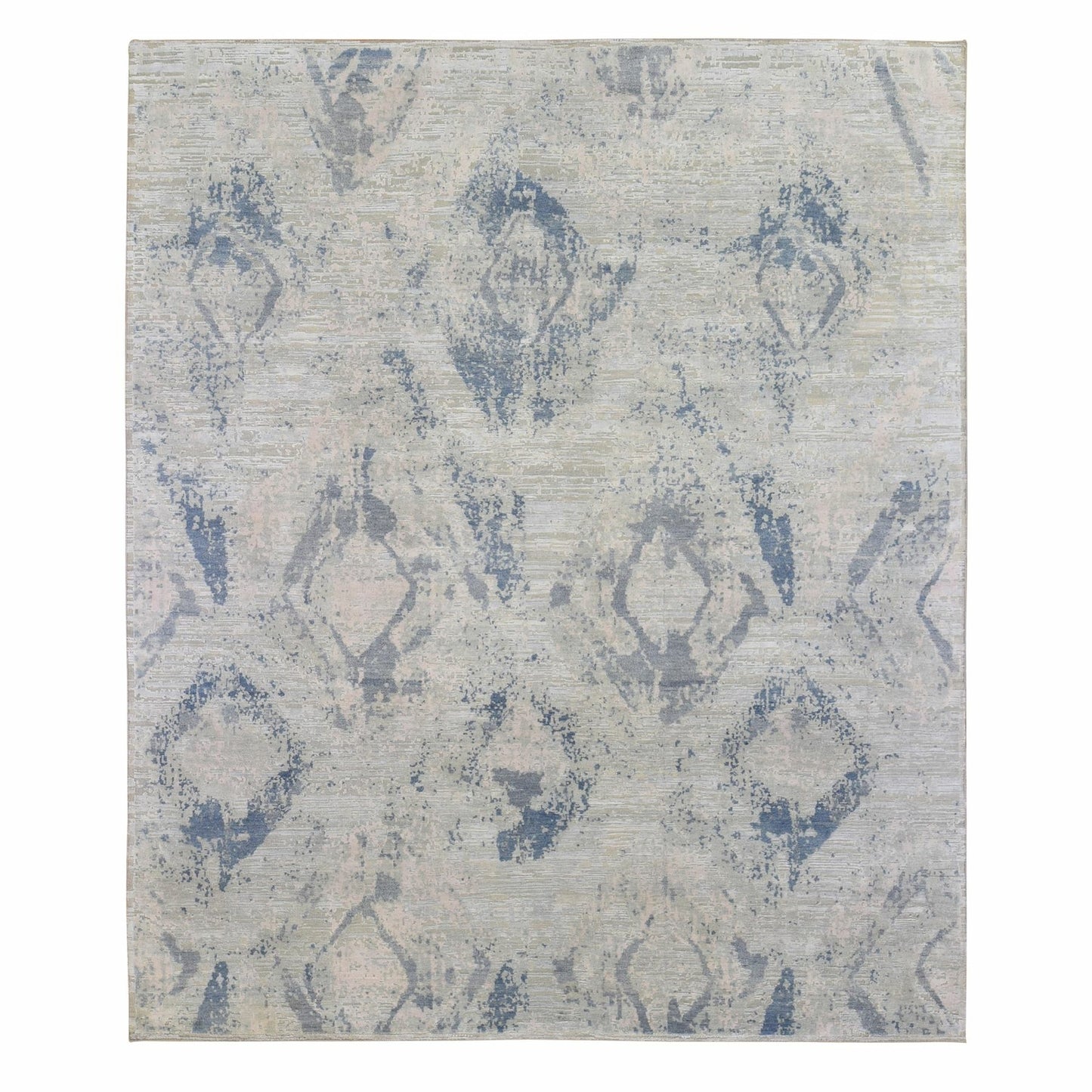 8'X9'6" Silver Blue Silk With Textured Wool Modern Hand Knotted Rug