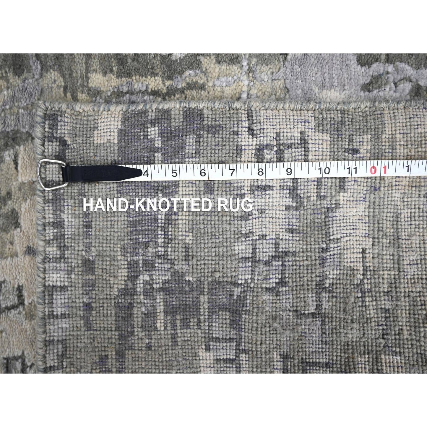 2'9"X19'9" Gray Abstract Design Wool And Silk Hand Knotted Xl Runner Rug