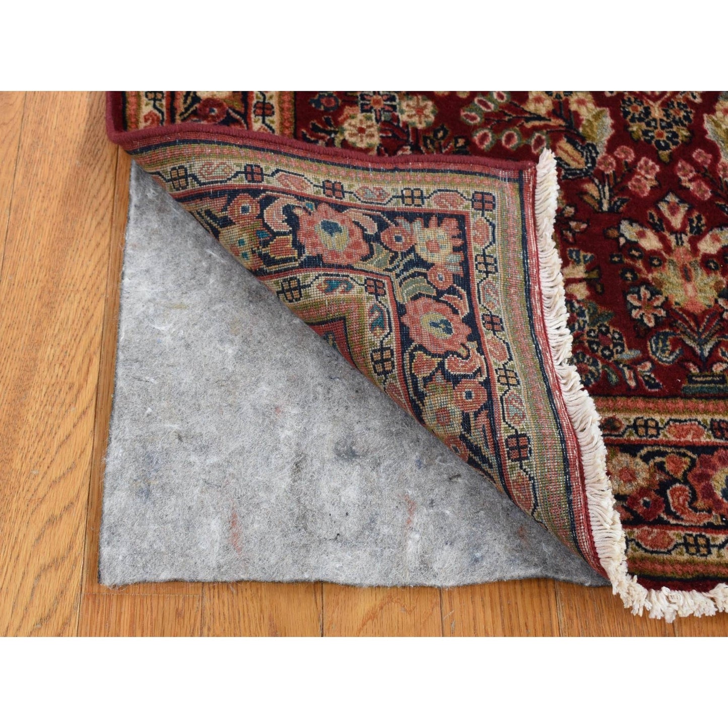 3'X3' Red Antique Zoroastrian Saroogh Pure Wool Hand Knotted Square Rug