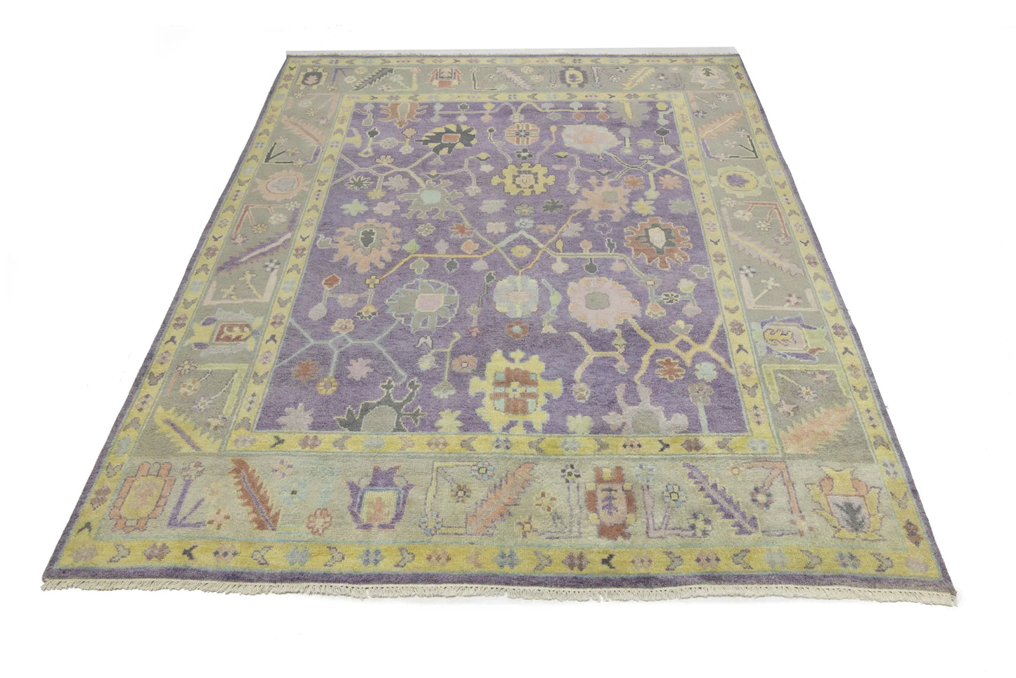 Hand-Knotted Muted Oushak Rug Colorfast Oriental