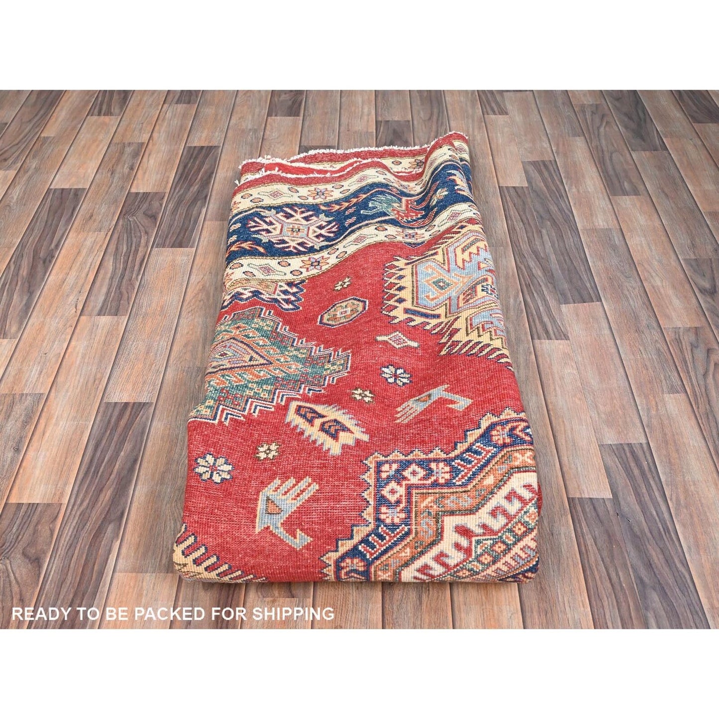 9'X9' Rufous Red Special Kazak Wool Hand Knotted Round Rug