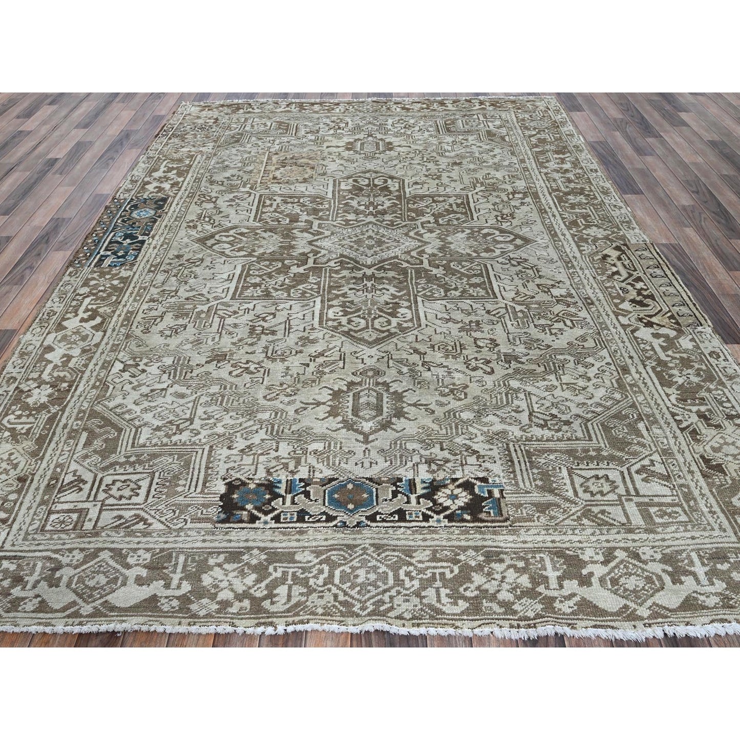 7'6"X10'4" Pastel Gray Vintage Zoroastrian Heris All Wool Hand Knotted Rug