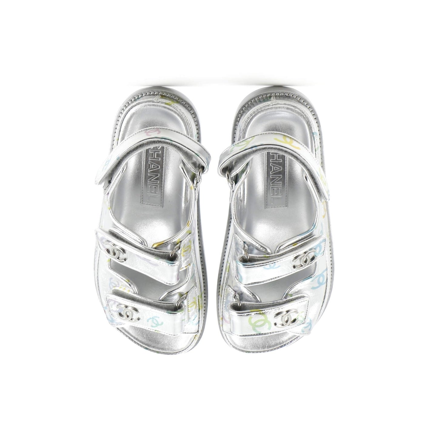 Chanel Women'S Dad Sandals Printed Laminated Leather