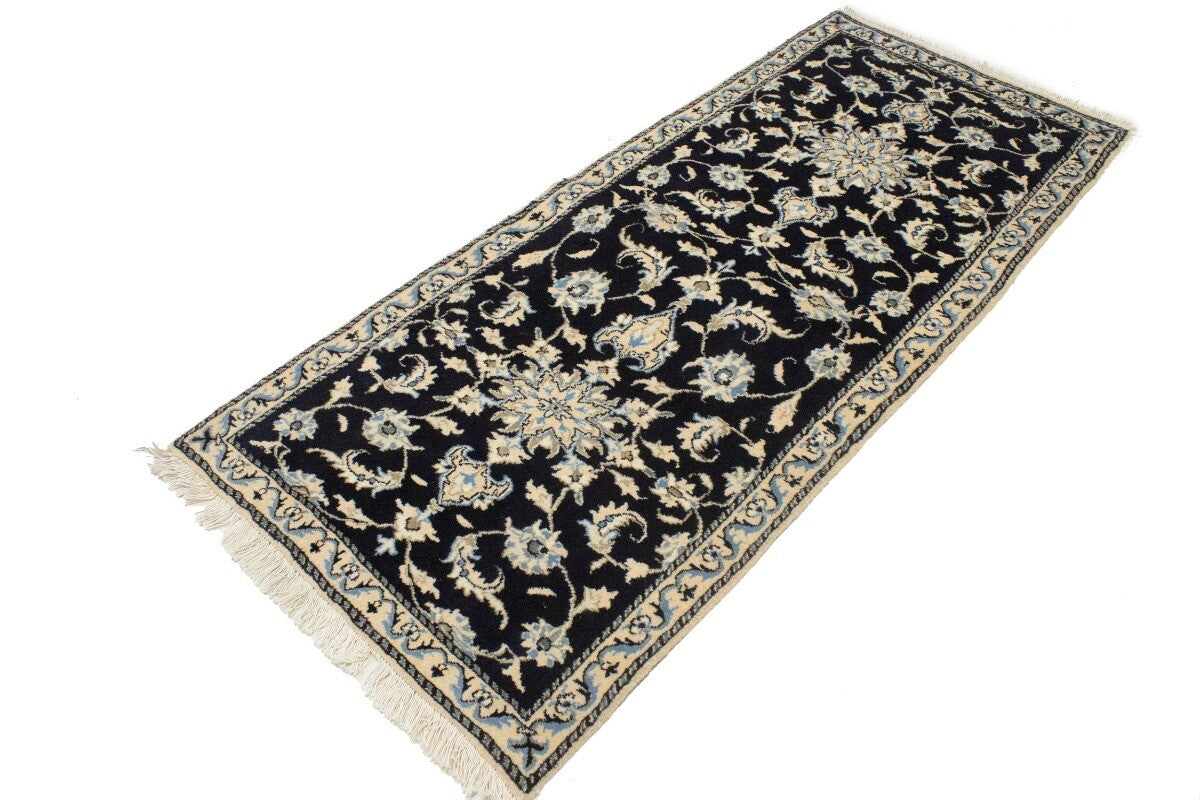 Handmade Wool Nain Runner Rug Classic Navy Floral