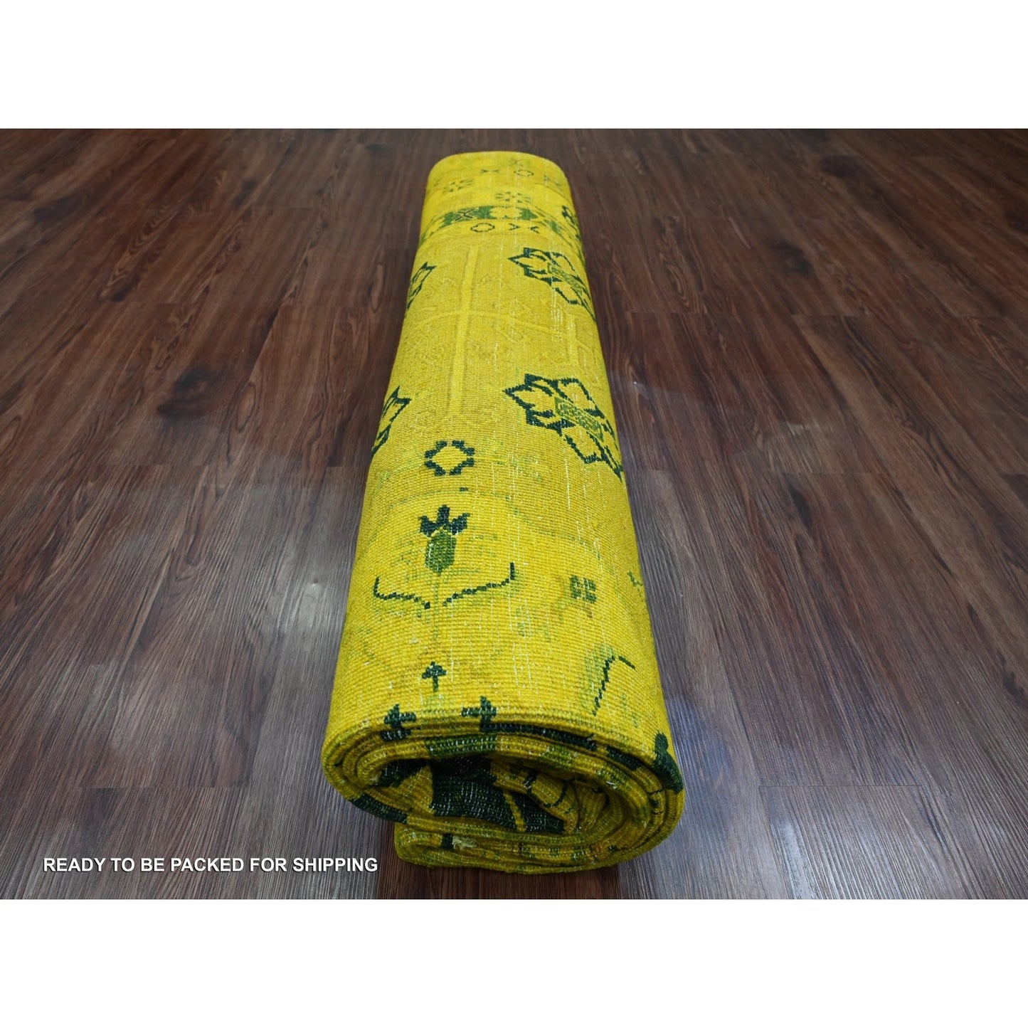 8'1"X9'5" Golden Yellow Overdyed Kazak Star Design Wool Hand Knotted Rug