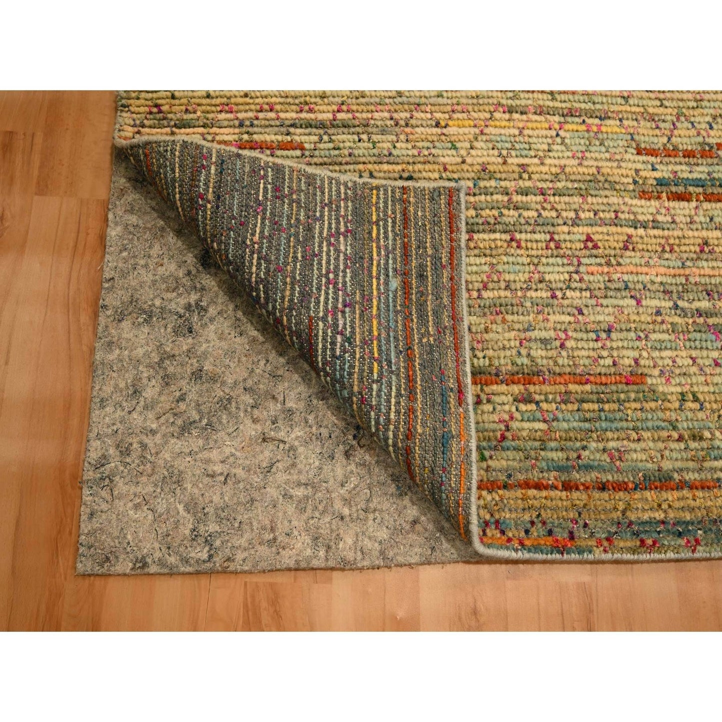 9'1"X12'2" Beige Wool And Sari Silk With Textured Weave Hand Knotted Rug