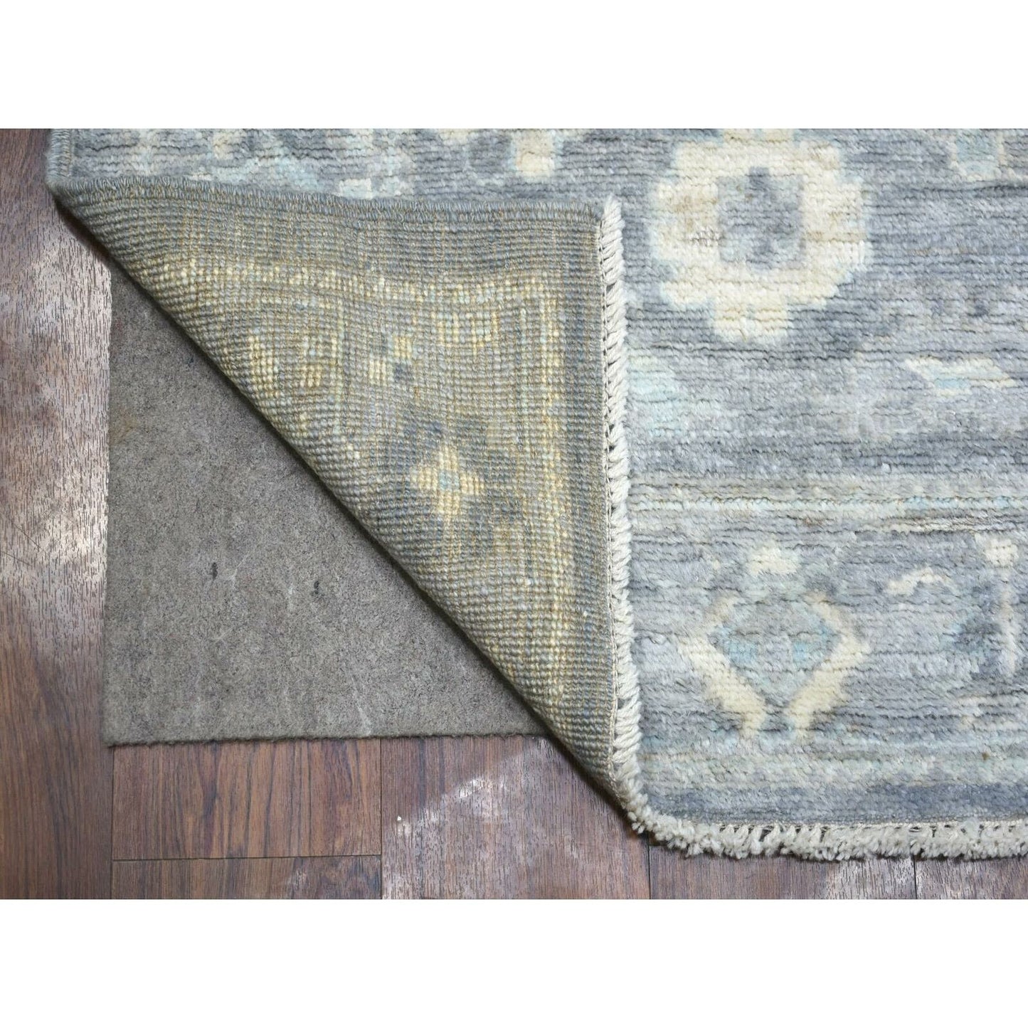 2'8"X11'7" Gray Hand Knotted Afghan Angora Ushak Pure Wool Runner Rug