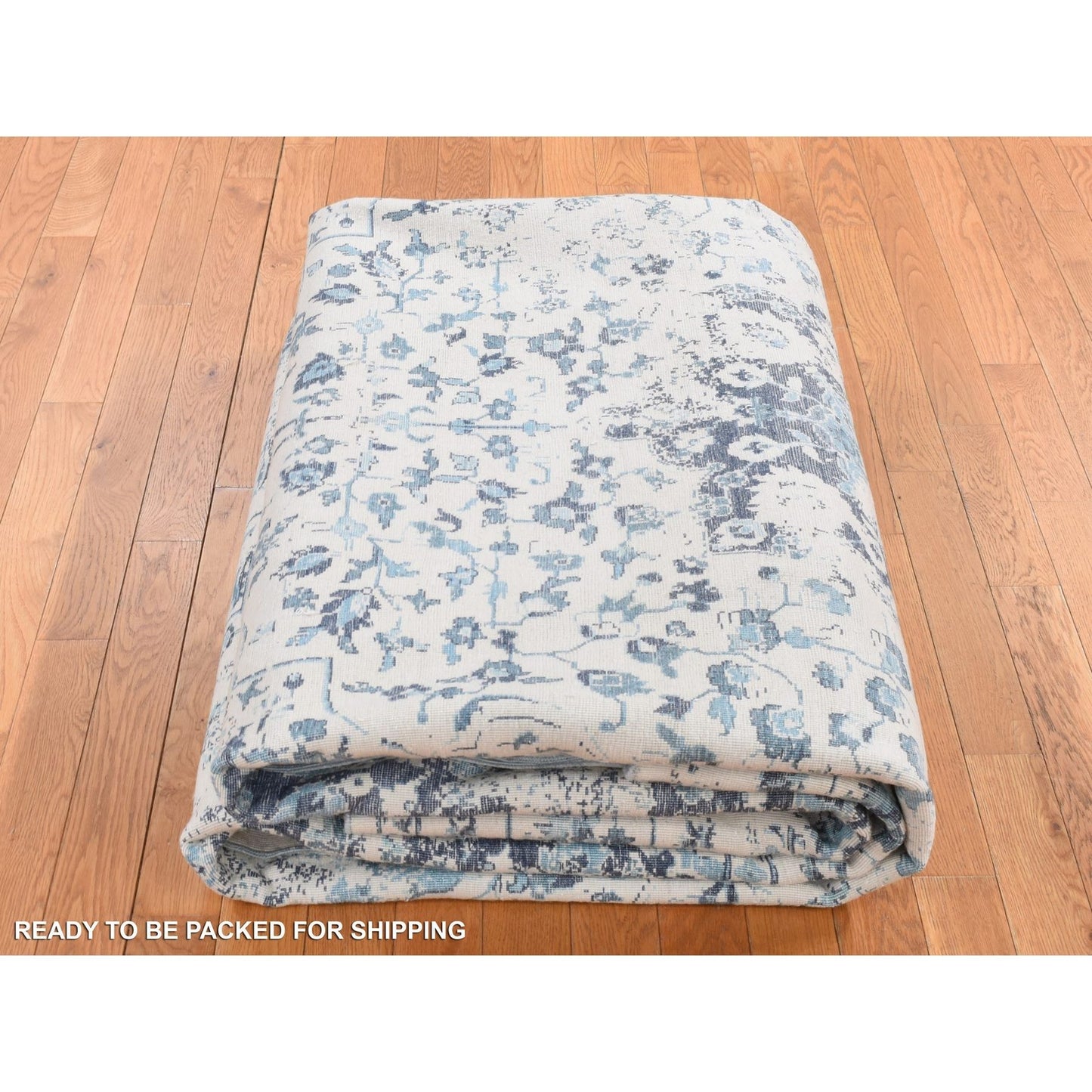 9'X12'1" Ivory Modern Broken Design Wool And Silk Hand Knotted Rug