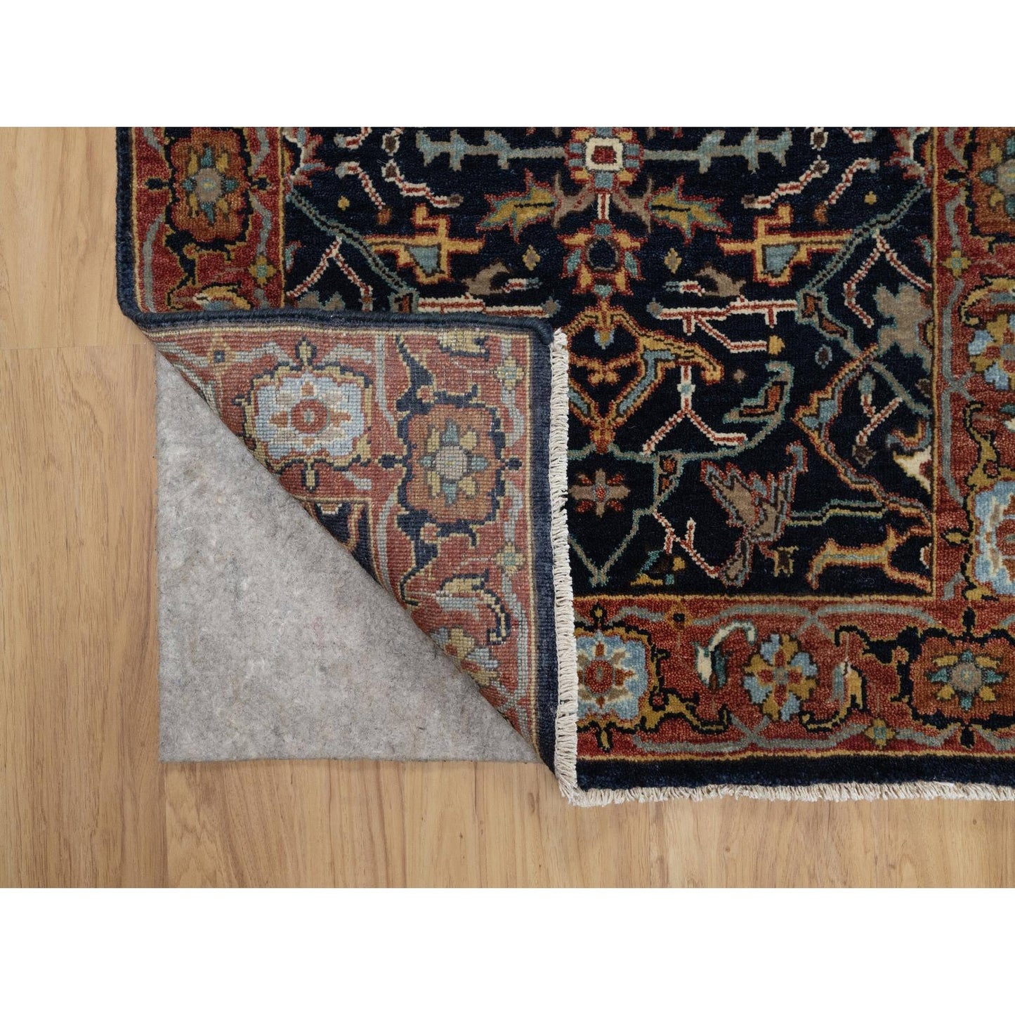 2'6"X22' Navy Antiqued Fine Heris Recreation Hand Knotted Wool Runner Rug