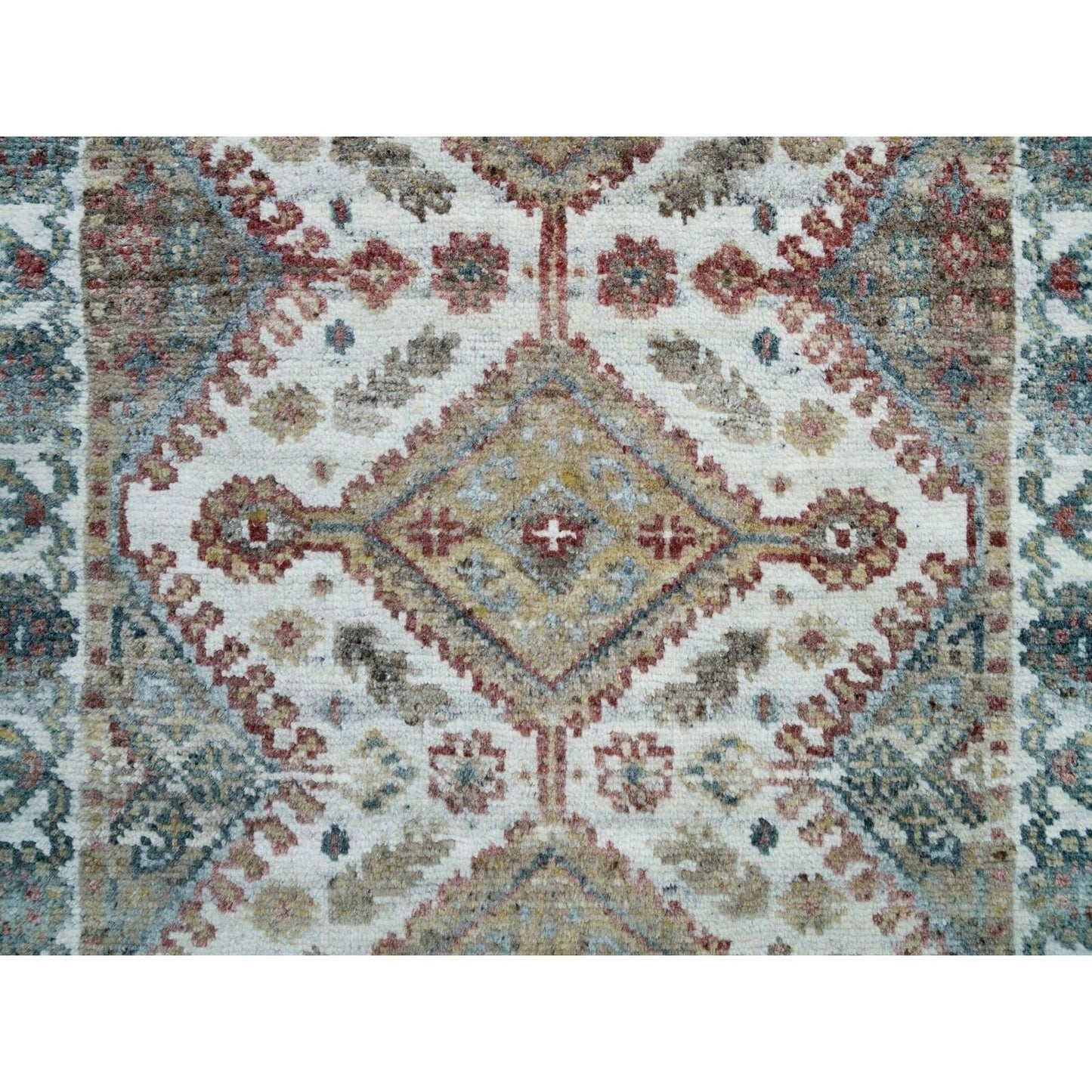 2'6"X9'9" Anti-Flash White Unique Flower Border Runner Oriental Rug