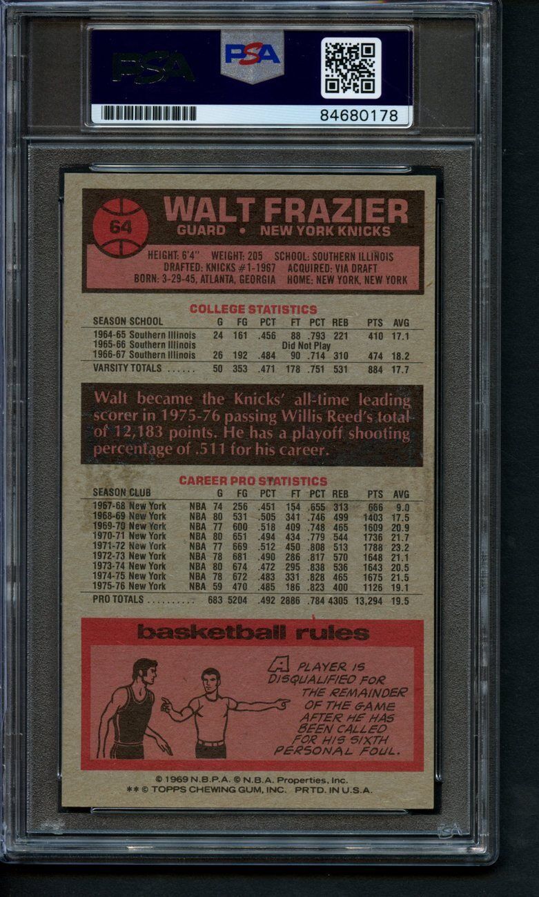 1976-77 Topps Walt Frazier Hof #64 Autographed/Signed Card Knicks Psa/Dna 173106