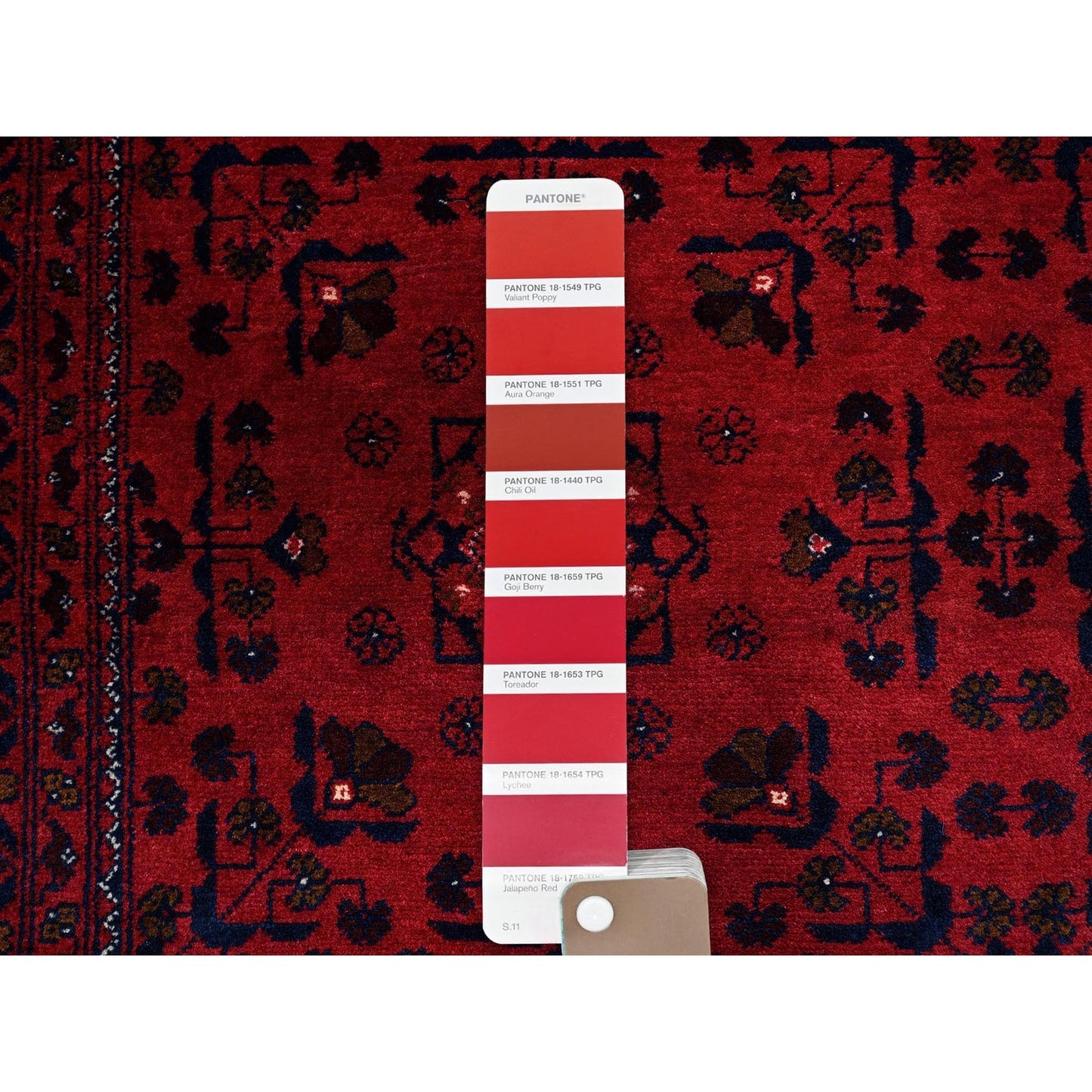 5'X6'4" Red Afghan Khamyab With Tribal Design Pure Wool Hand Knotted Rug