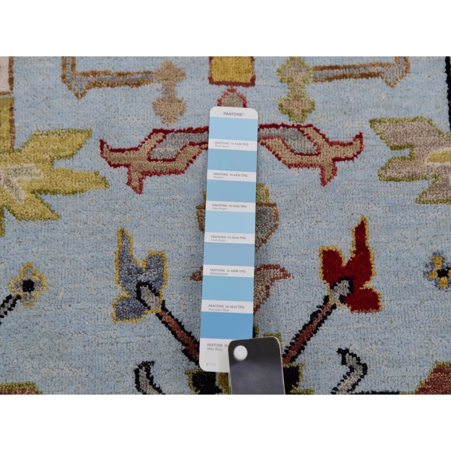 9'X12'5" Azure Sky Blue Hand Knotted Wool Agra Leaf Design Oriental Rug