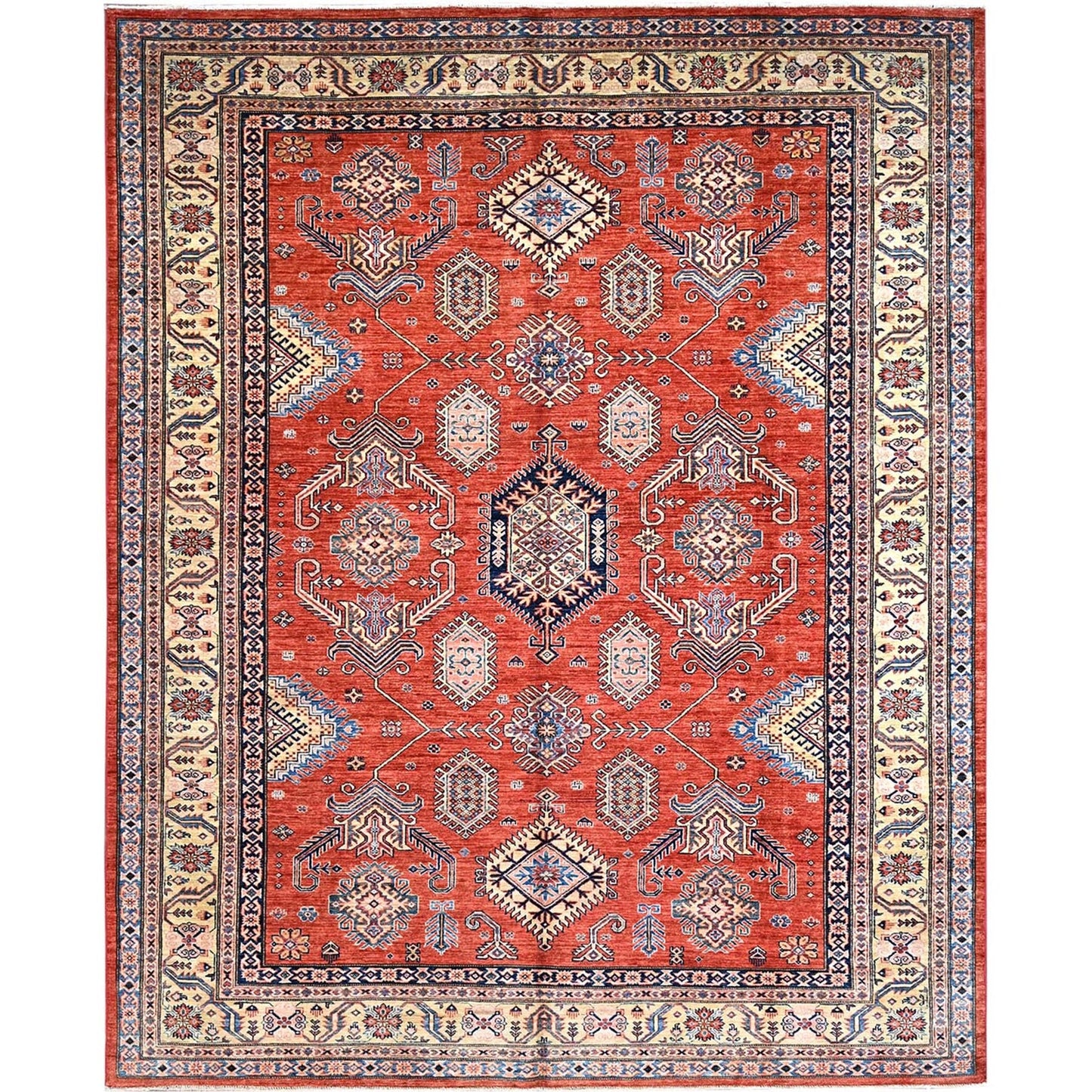 8'1"X10' Gypsy Red Afghan Super Kazak Pure Wool Hand Knotted Oriental Rug