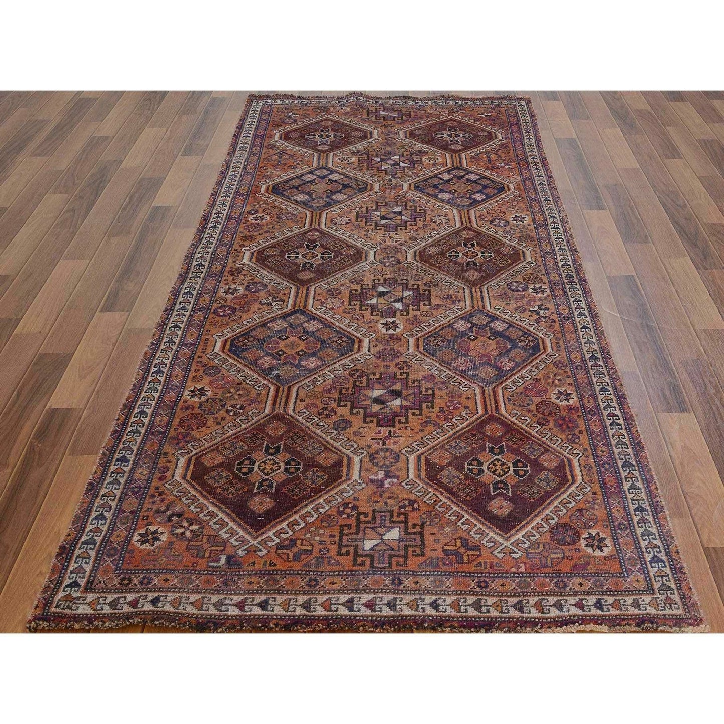 3'10"X9'1" Wide Runner Vintage And Worn Down Hand Knotted Oriental Rug