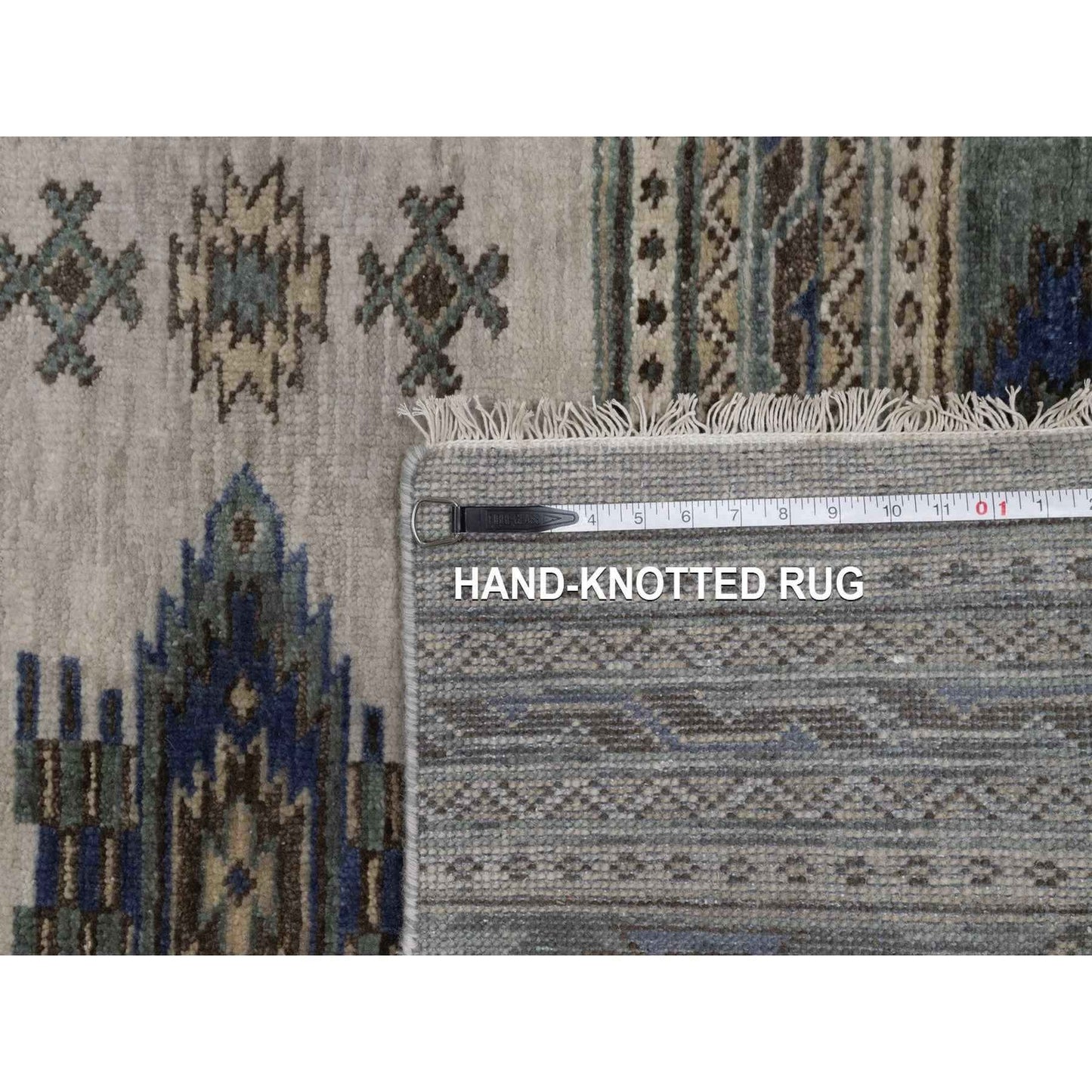 2'7"X9'10" Light Gray Southwest Design Hand Knotted Pure Wool Runner Rug