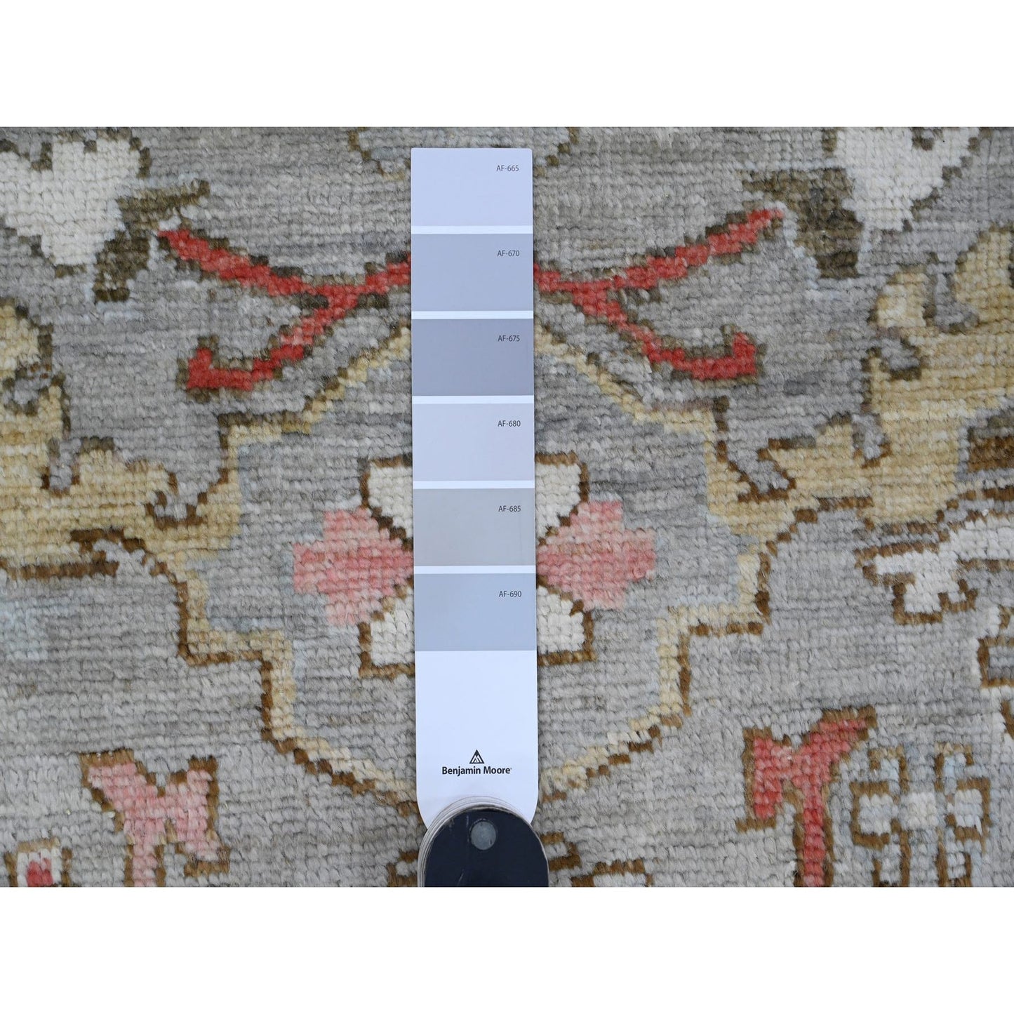 3'X9'8" Coin Gray Afghan Angora Oushak Hand Knotted Pure Wool Runner Rug