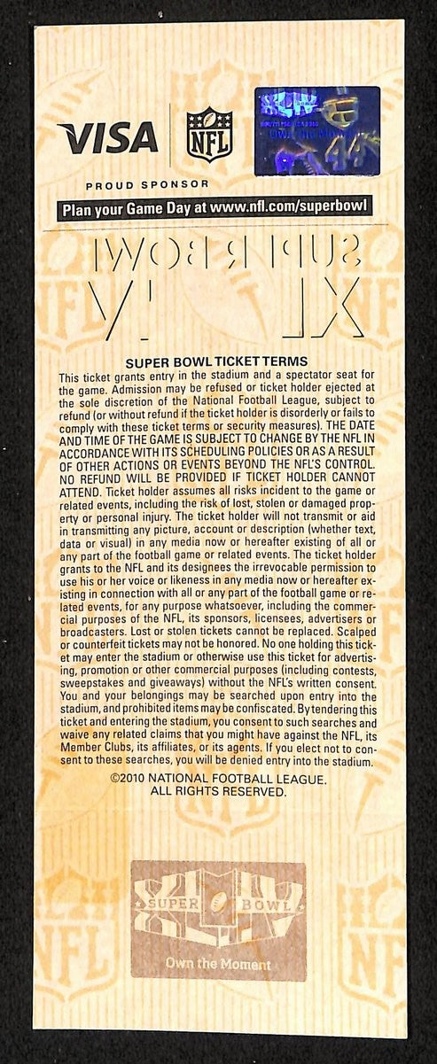 2010 Super Bowl Xliv 44 Full Unused Mint Authentic Ticket Saints Vs Colts 198866