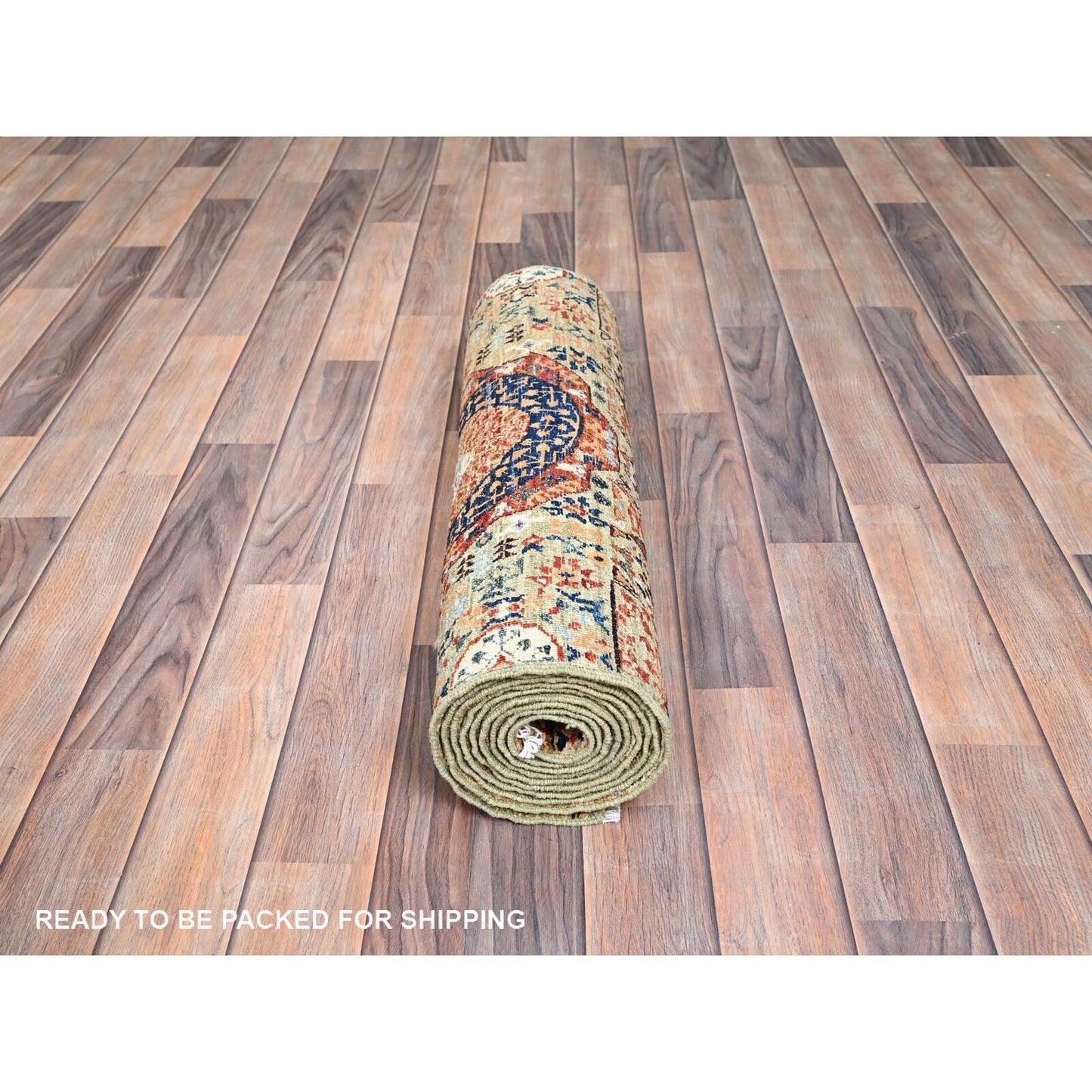 2'5"X10'3" White Mamluk Design Soft Wool Hand Knotted Runner Oriental Rug