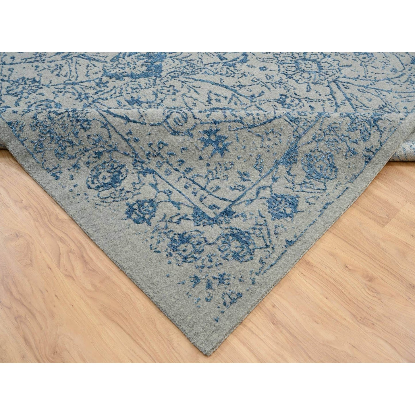 11'10"X18' Gray Fine Jacquard Hand Loomed Wool And Silk Oversized Rug