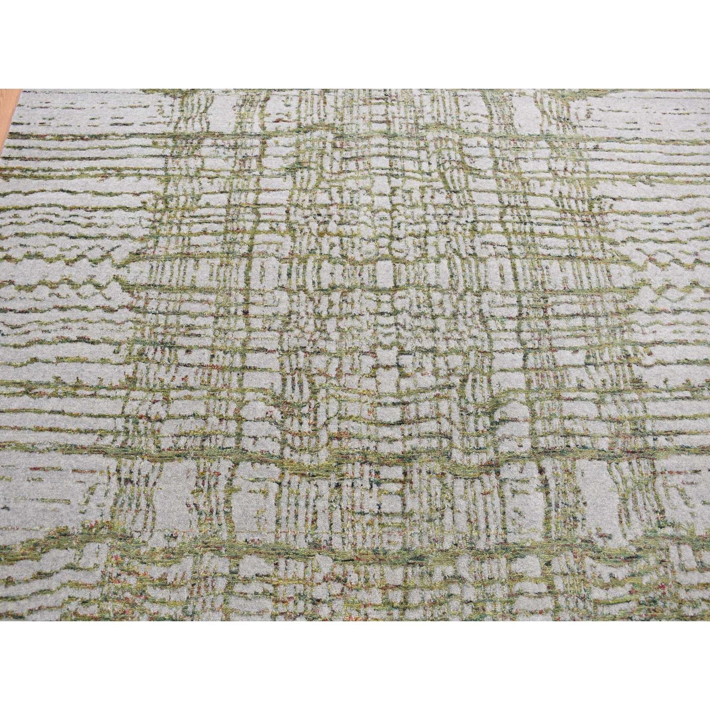 6'X8'9" Goose Gray Modern Fine Jacquard Hand Loomed Wool And Art Silk Rug