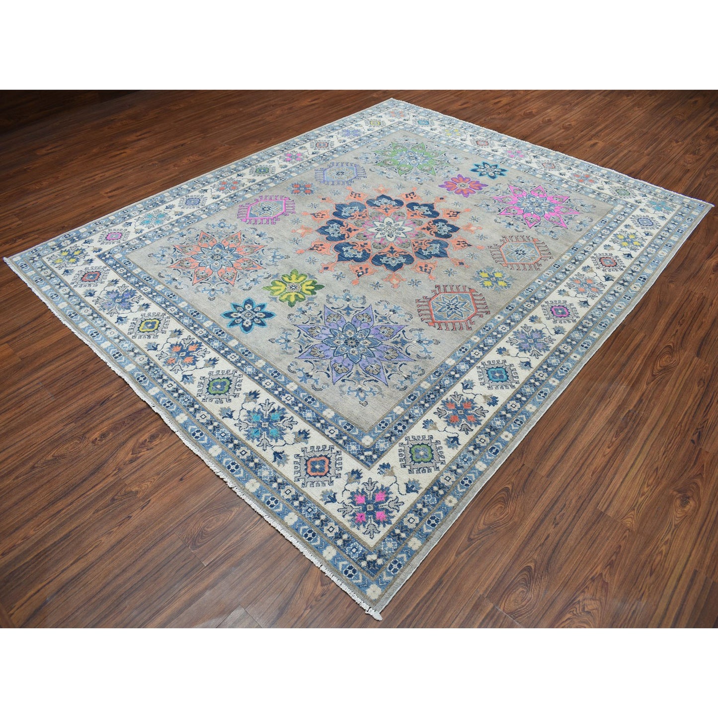 8'X9'9" Colorful Fusion Kazak Pure Wool Hand-Knotted Oriental Rug