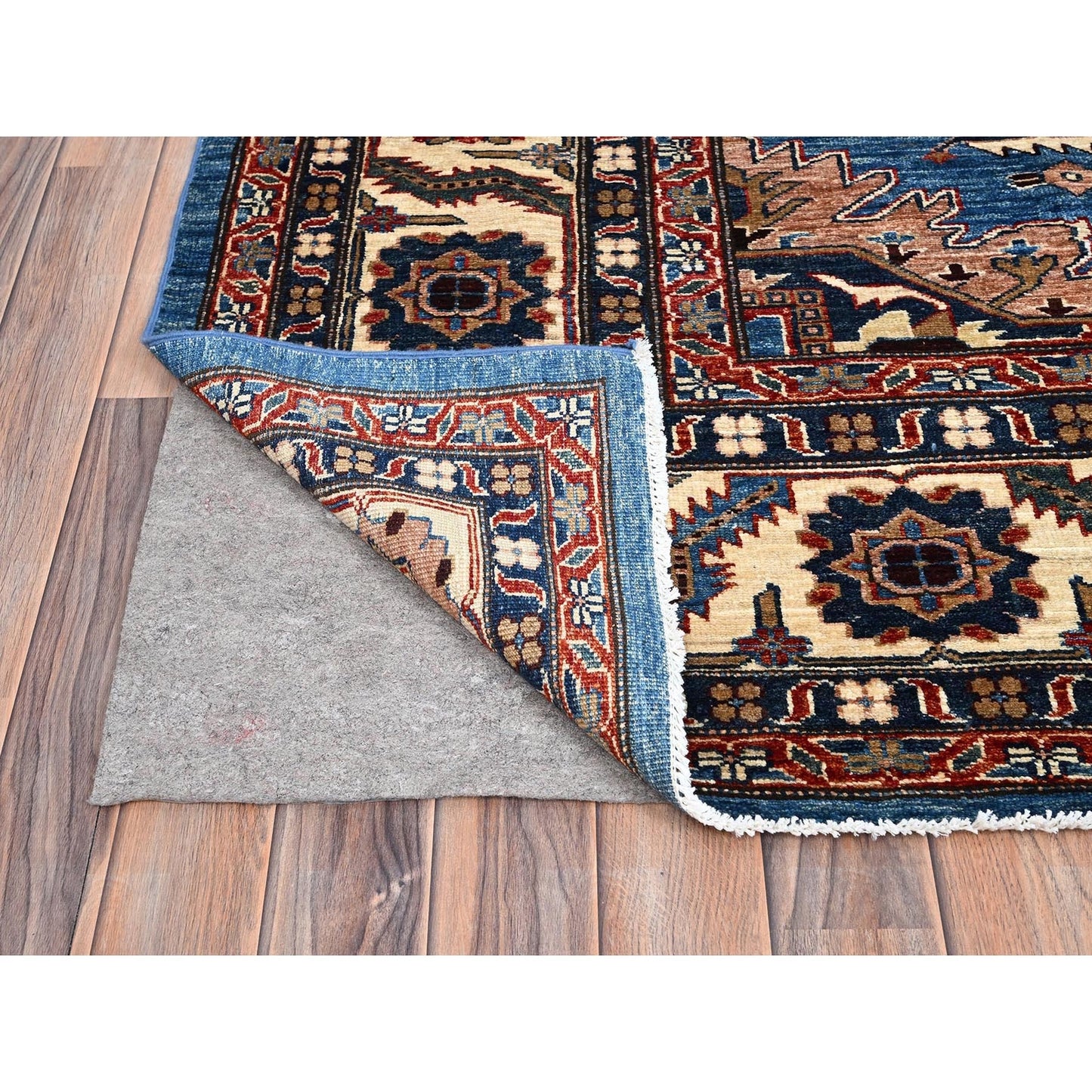 10'X13'4" Coronet Blue Vibrant Wool Super Kazak Hand Knotted Oriental Rug