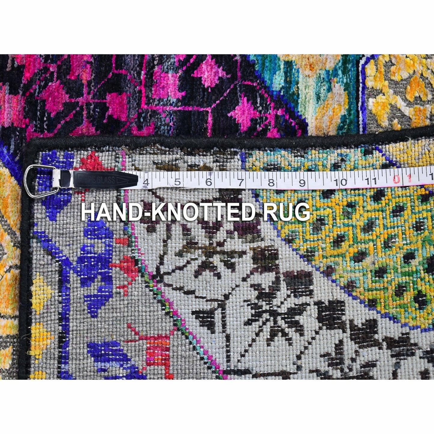 2'7"X12' Sari Silk With Wool Mamluk Design Hand Knotted Wide Runner Rug