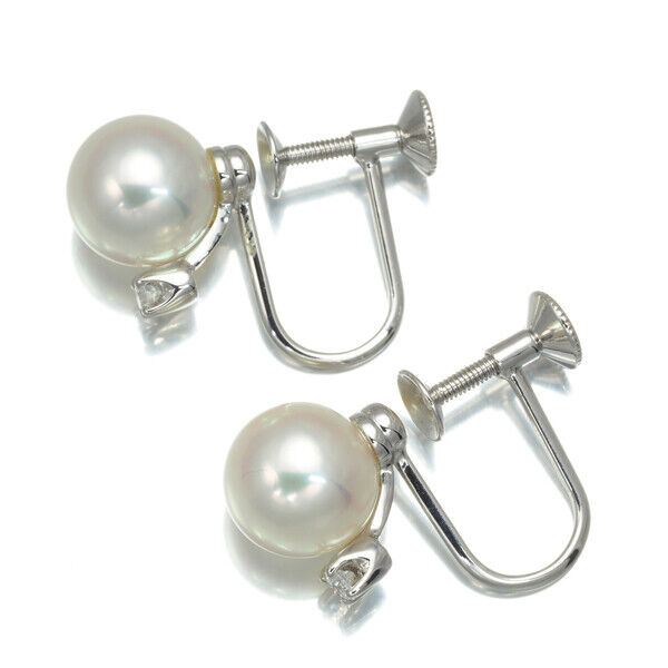 Mikimoto Earrings Akoya Pearl 7.5Mm Diamond 18K 750 White Gold