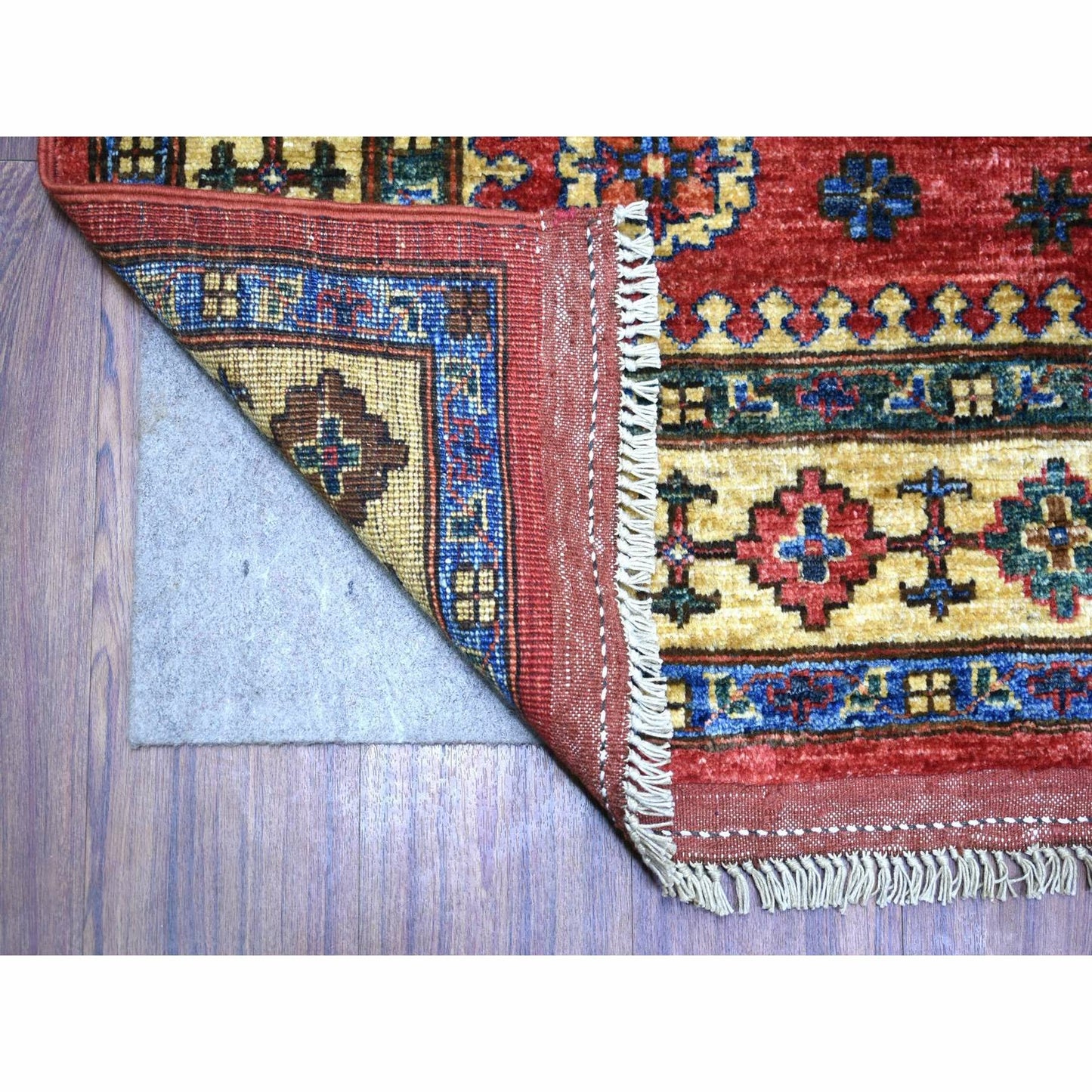 5'7"X7'7" Red Afghan Ersari With Geometric Design Pure Wool Oriental Rug