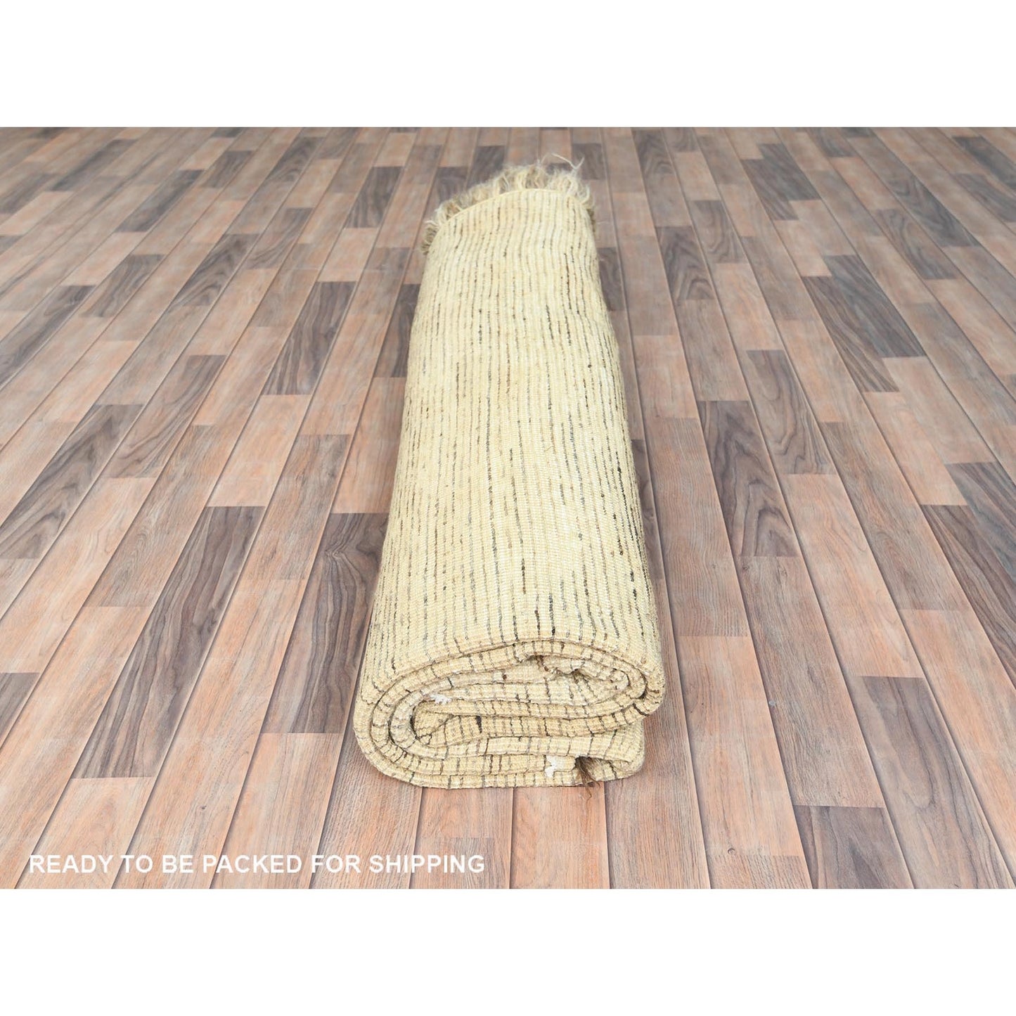9'X9' Beige Shaggy Moroccan Undyed Natural Wool Hand Knotted Square Rug
