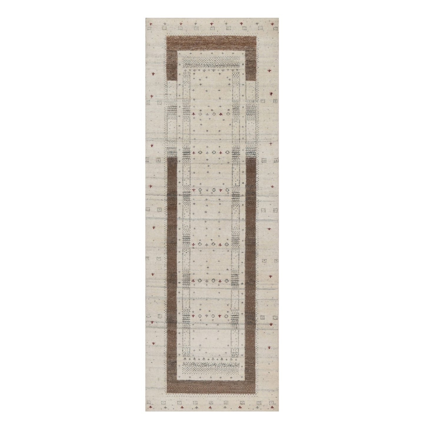 2'8"X8' Ivory Hand Knotted Lori Buft Modern Design Pure Wool Runner Rug